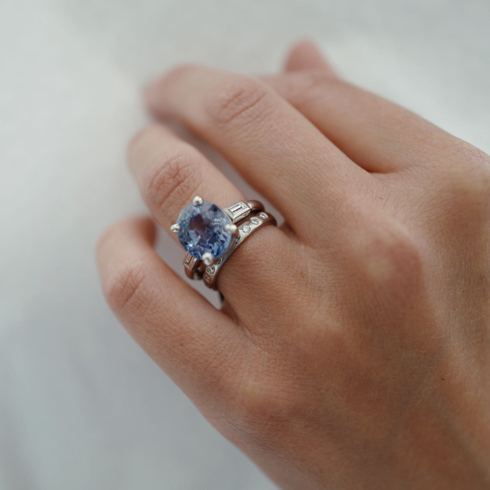 AARYA White Gold Blue Sapphire & Diamond Ring