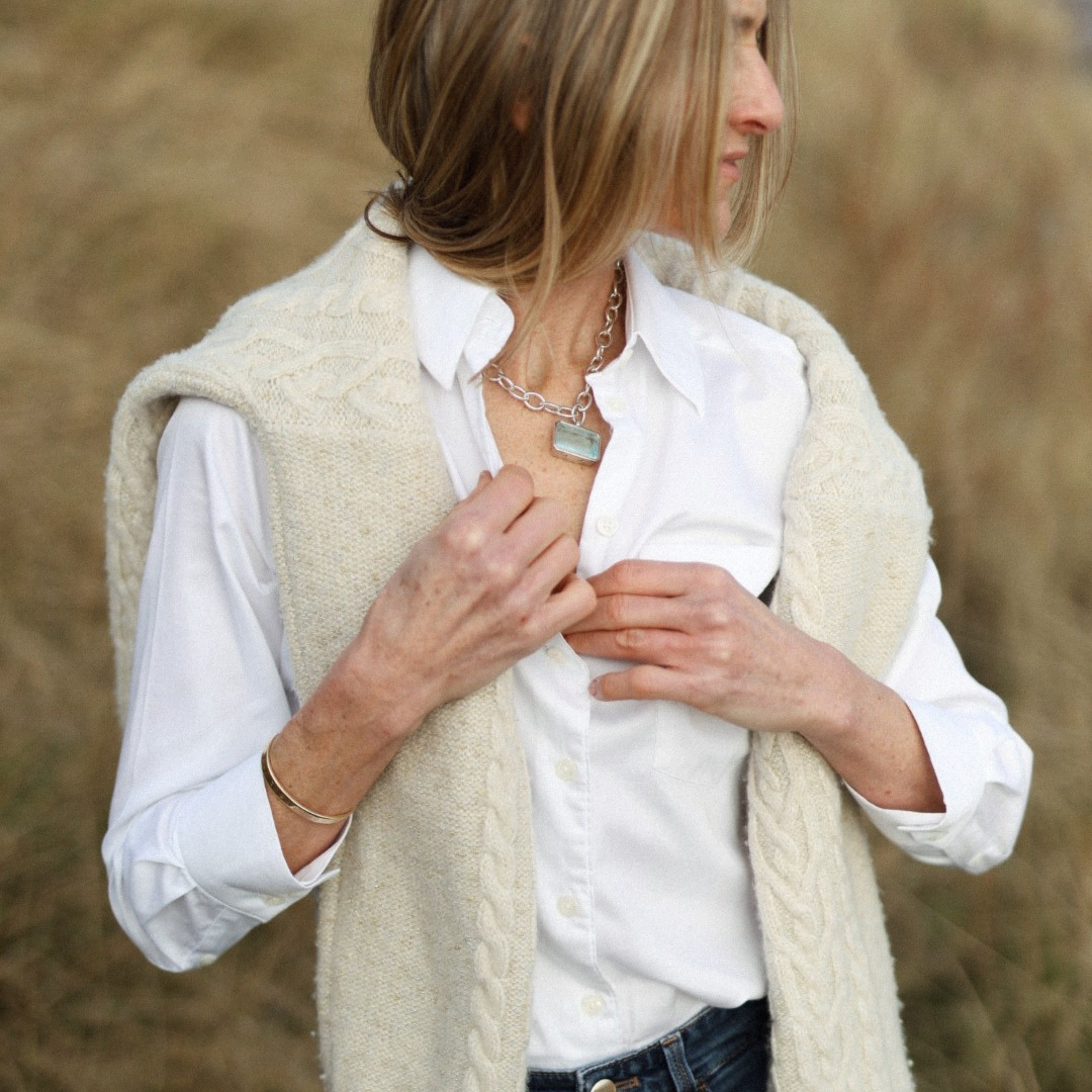 AALIYAH Silver Aquamarine Sylt Chain Necklace