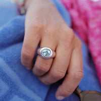 AOULI Silver Zimbaqua Aquamarine Ring