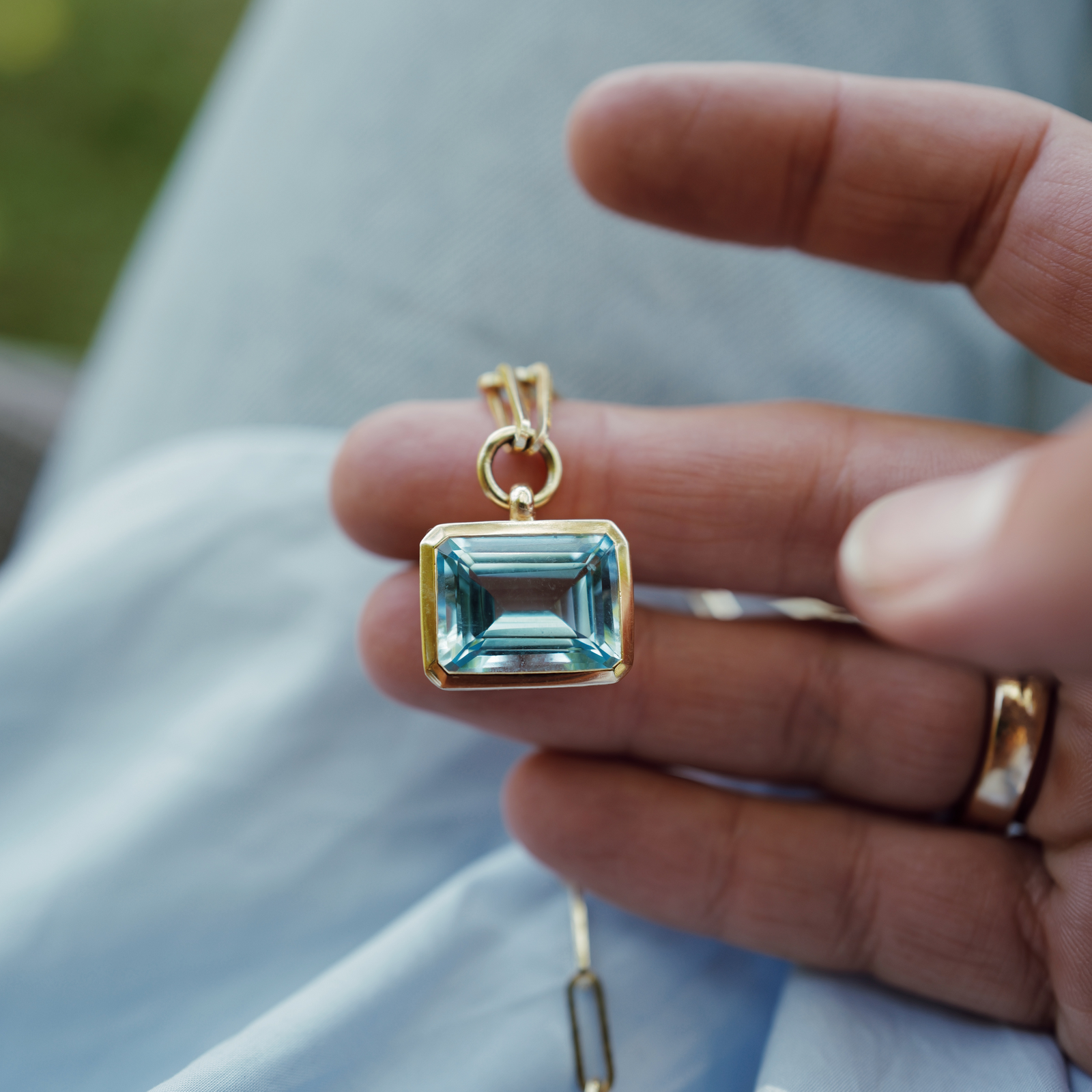 Gold Juno Blue Topaz Trace Chain Necklace