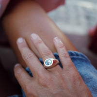 AOULI Silver Zimbaqua Aquamarine Ring