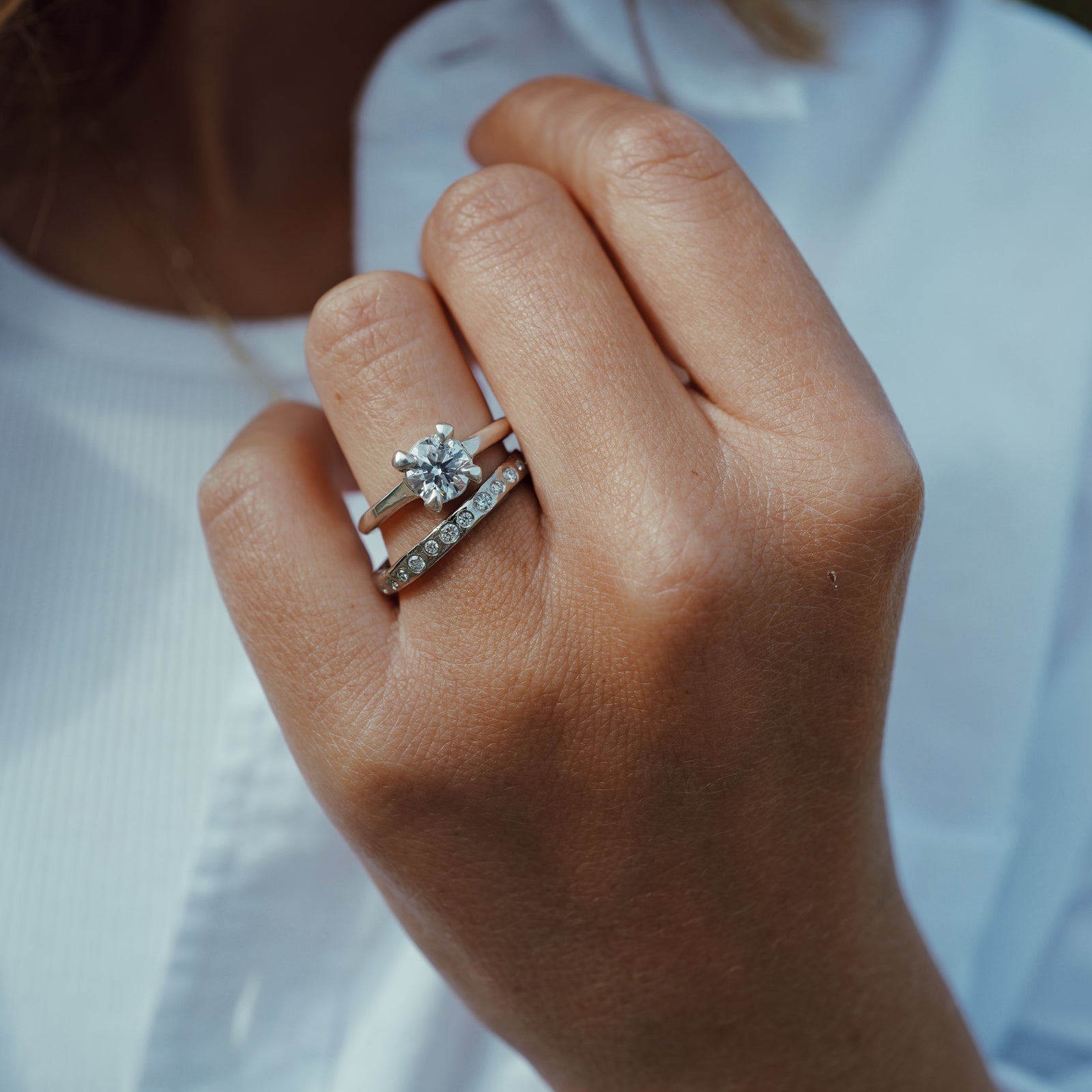 'The Eternity' Silver Round Lab Grown 1ct Diamond Claw Engagement Ring