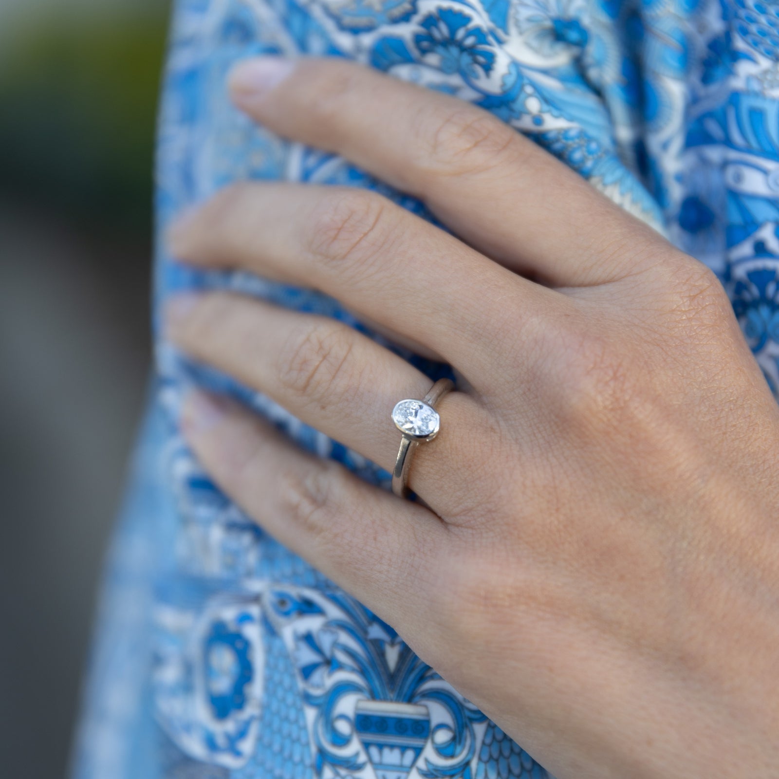 'The Story' Silver Oval 0.5ct Lab Grown Diamond Bezel Engagement Ring