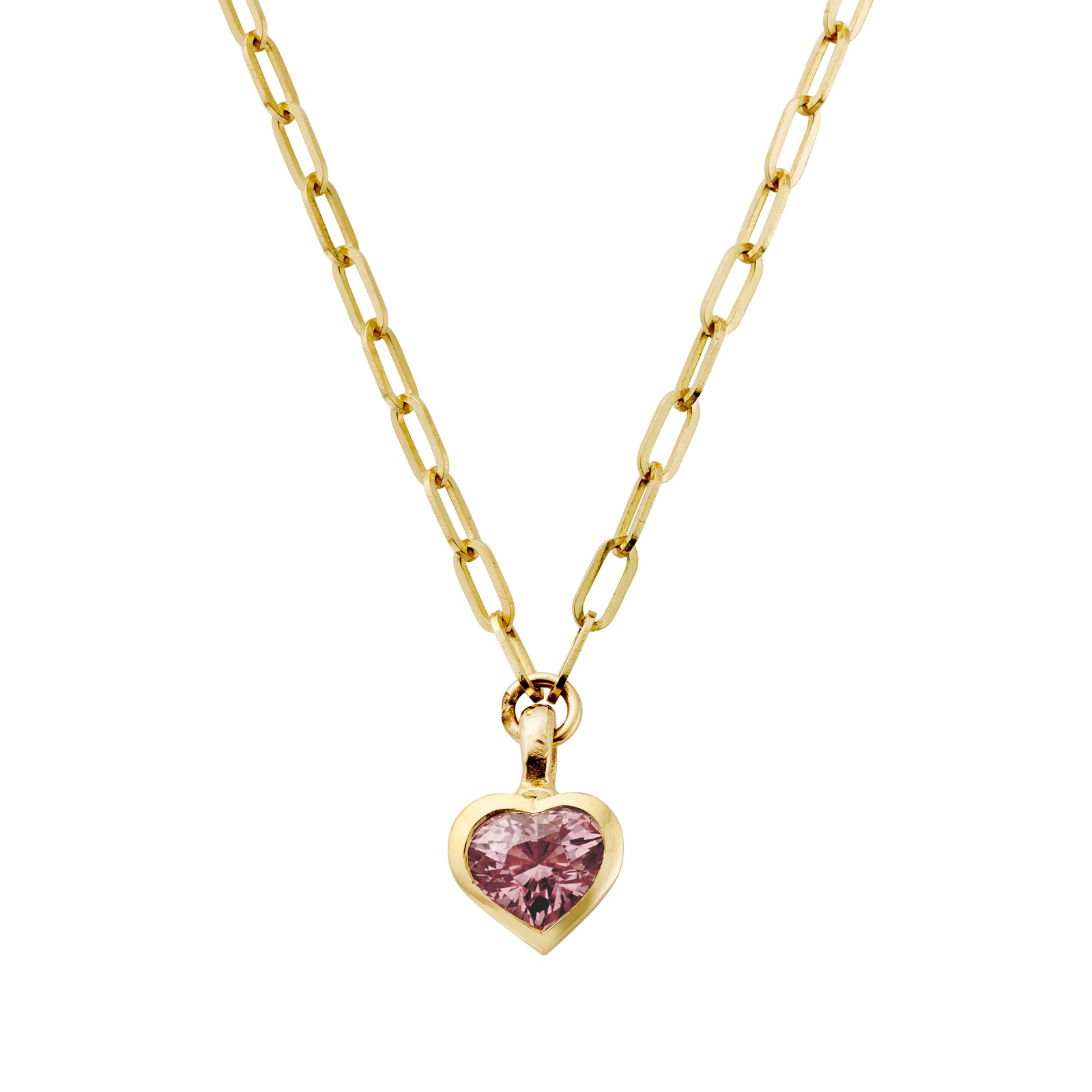DILARA Gold Pink Tourmaline Heart Trace Chain Necklace