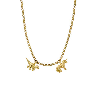 Gold Dinosaur and Unicorn Belcher Necklace