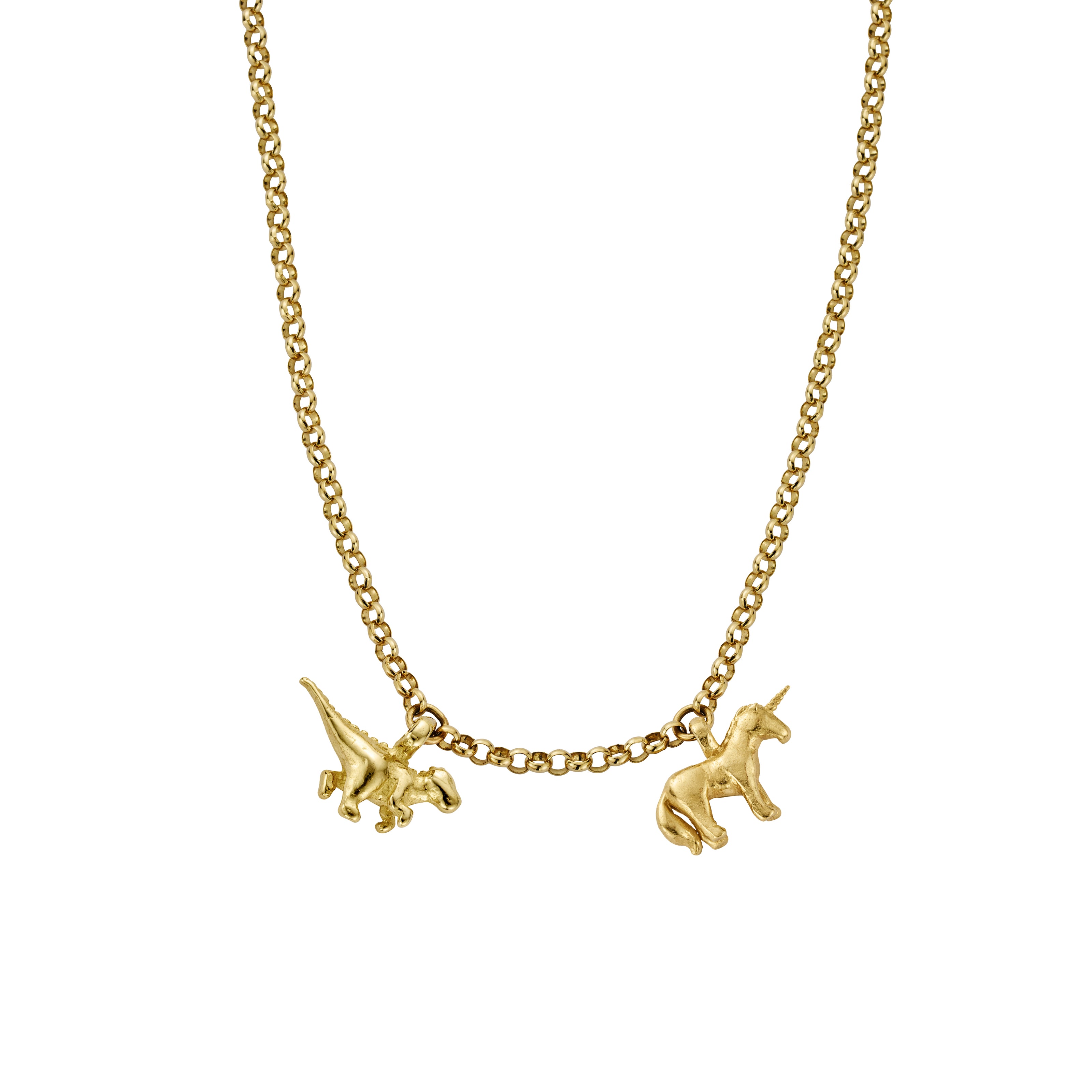 Gold Dinosaur and Unicorn Belcher Necklace