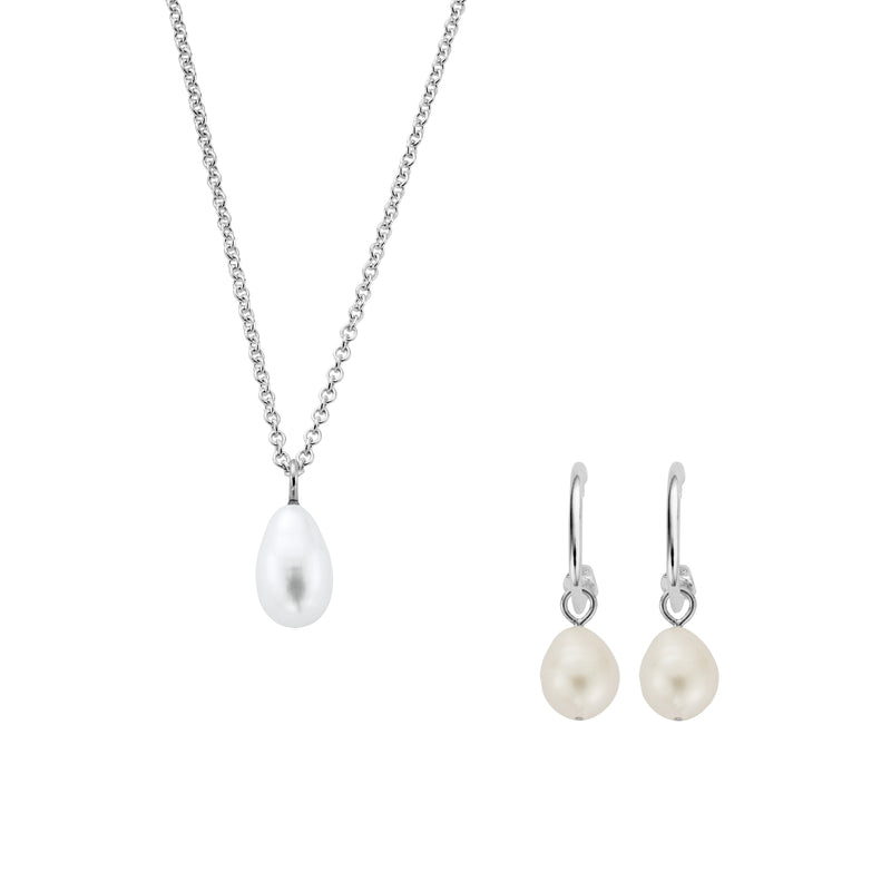 Silver Teardrop Pearl Gift Set