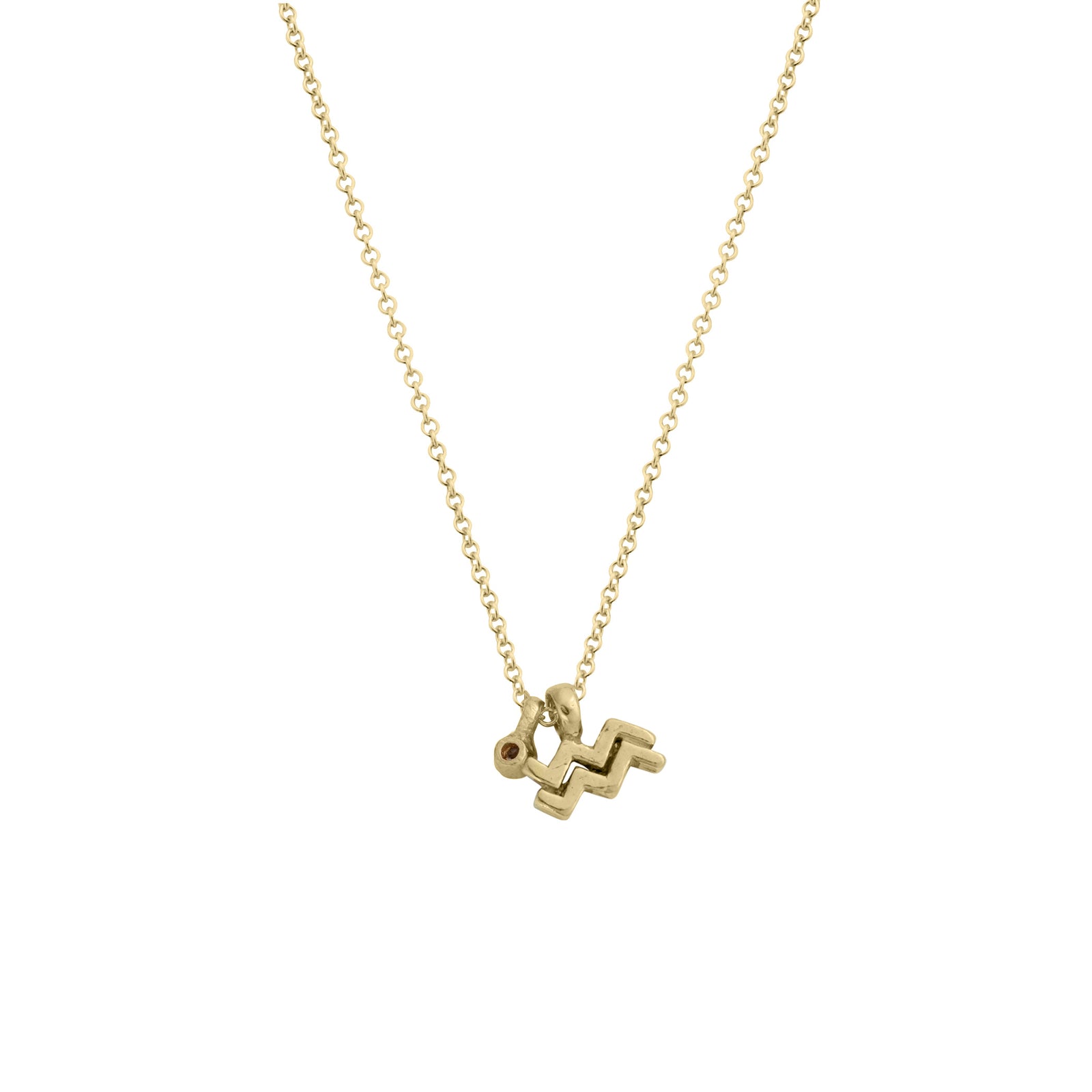 Gold Mini Aquarius Horoscope & Rose Quartz Birthstone Necklace