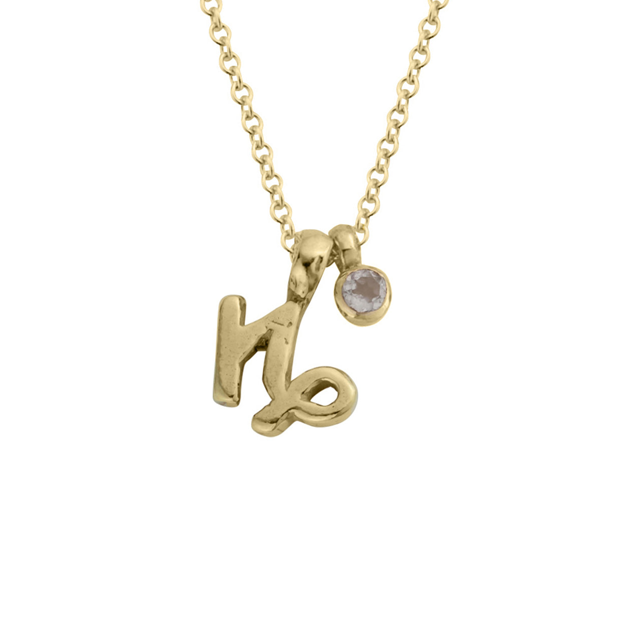 Gold Mini Capricorn Horoscope & Rose Quartz Birthstone Necklace