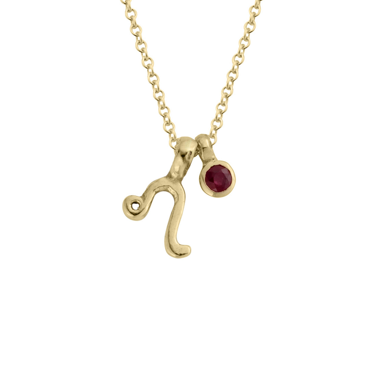 Gold Mini Leo Horoscope & Ruby Birthstone Necklace