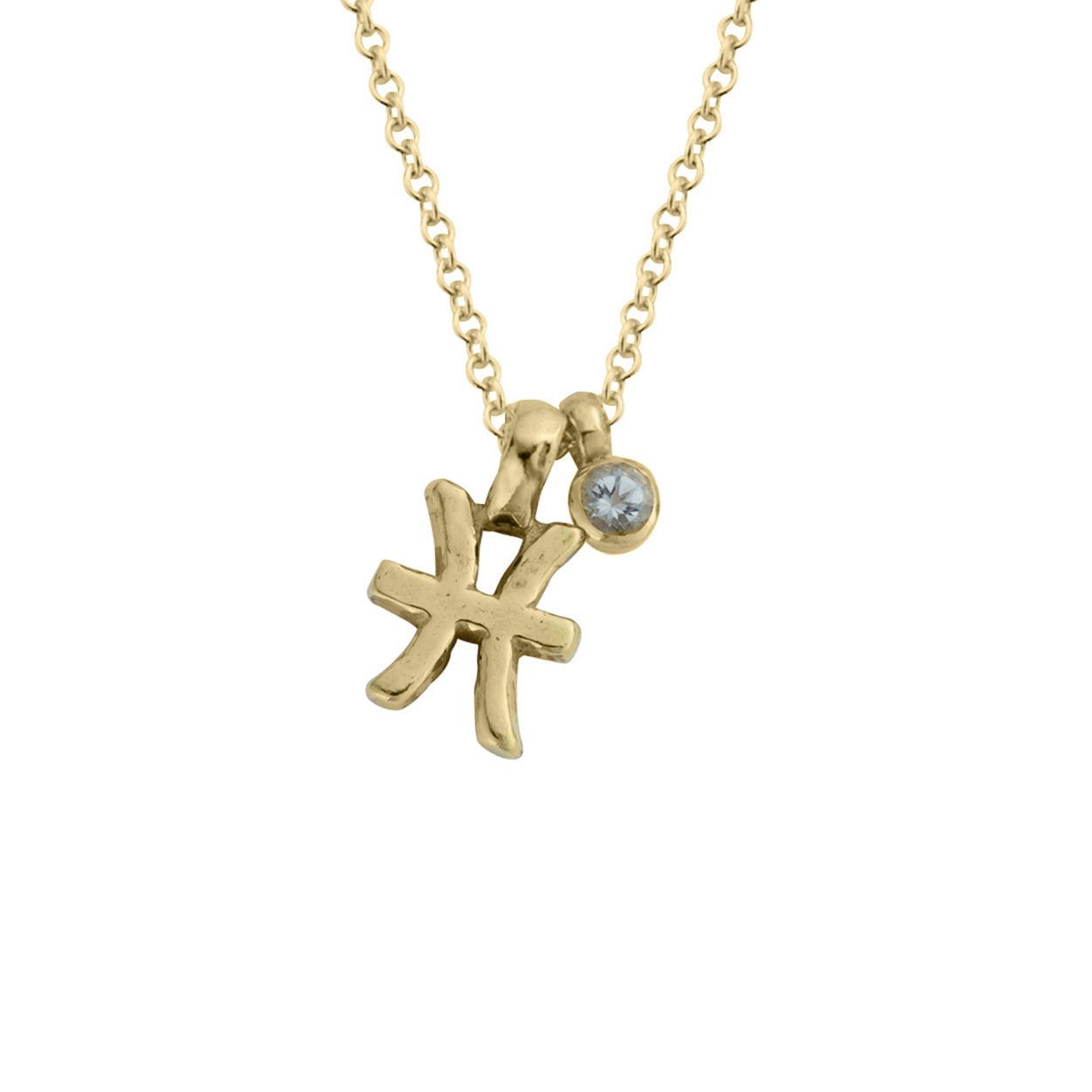 Gold Mini Pisces Horoscope & Aquamarine Birthstone Necklace