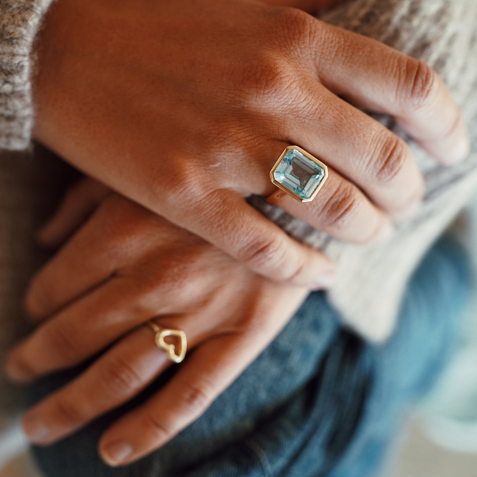 Gold Juno Blue Topaz & Diamond Ring