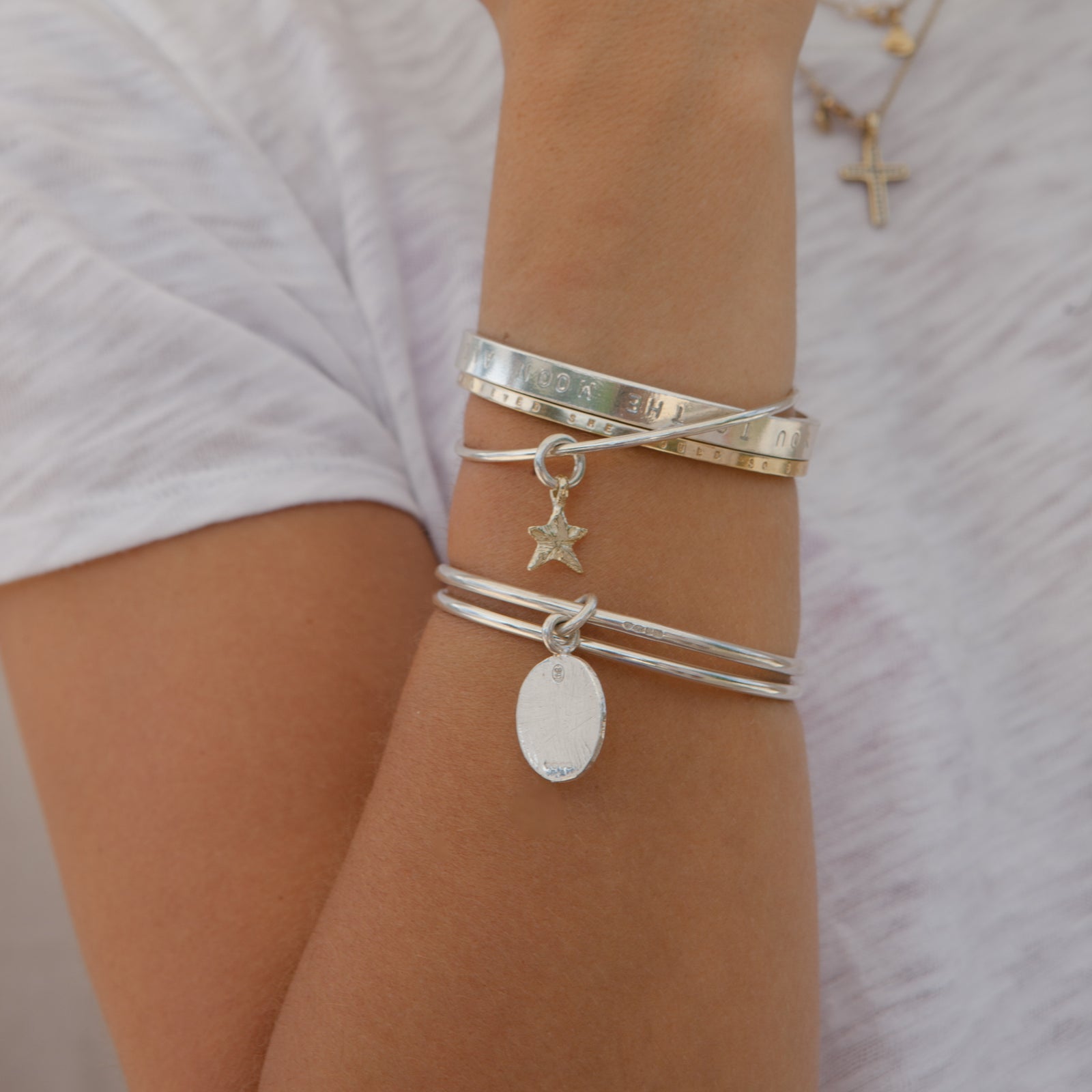 Silver Large Moon Bangle