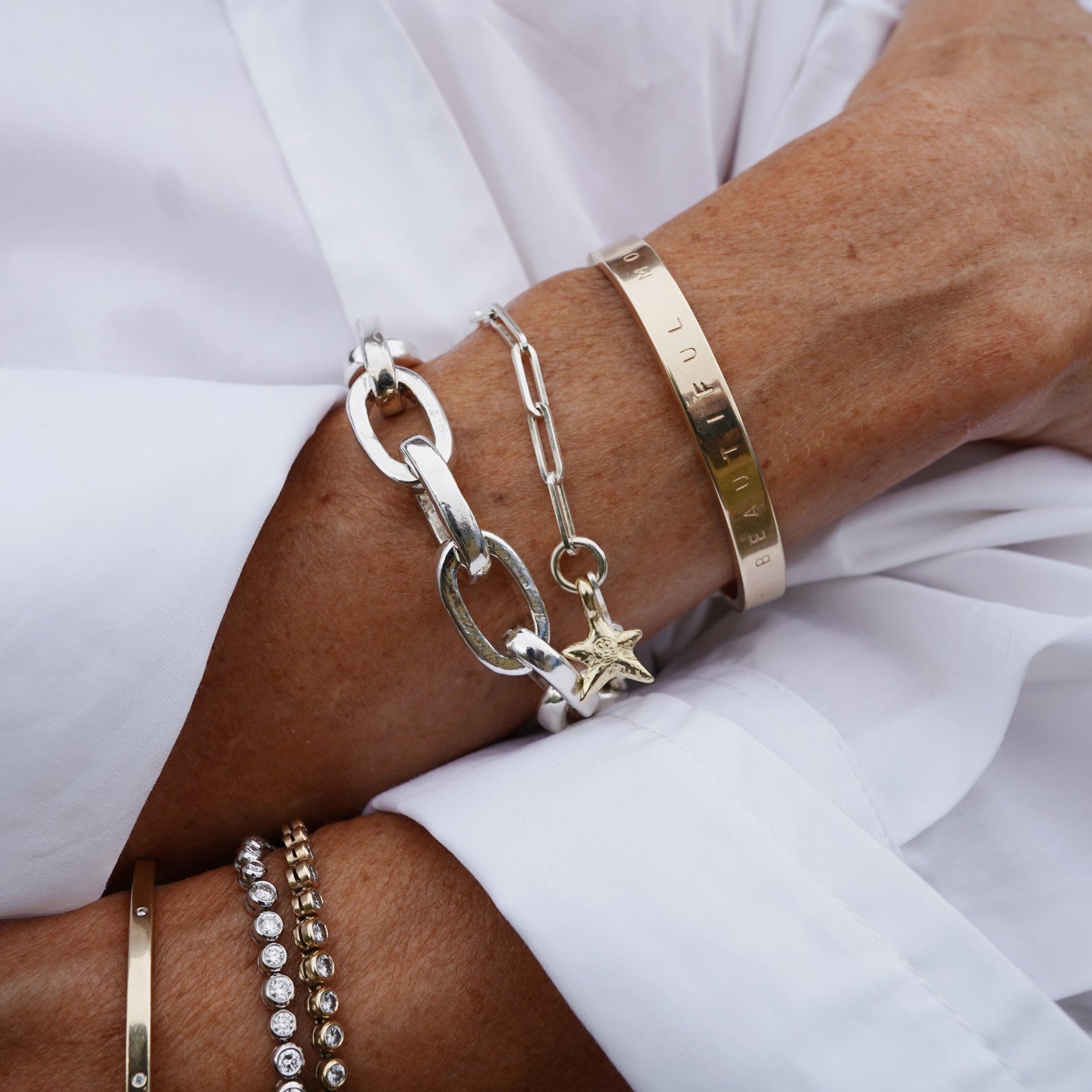 Silver & Gold Mini Star Trace Chain Bracelet