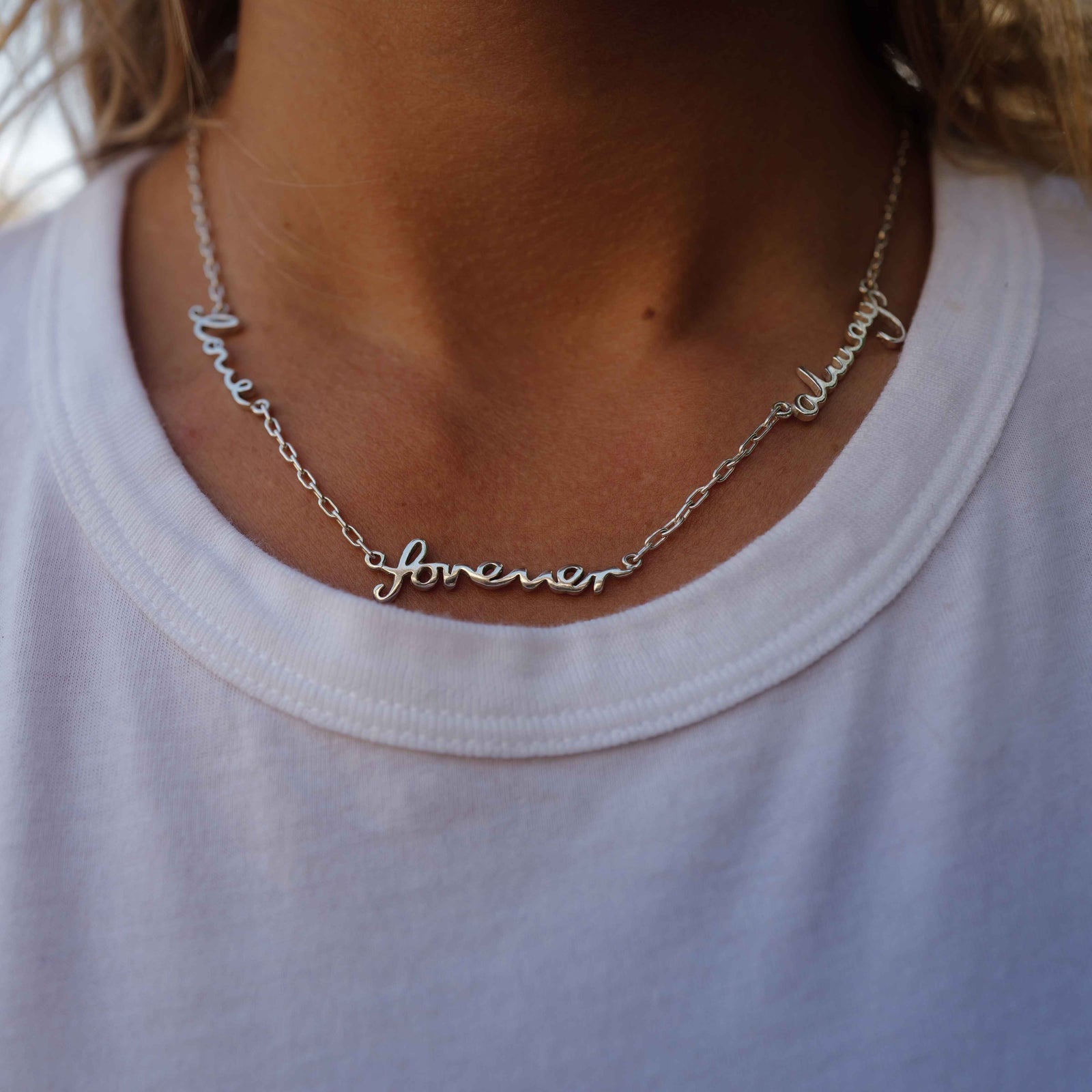 Silver 'Love Forever Always' Affirmation Necklace