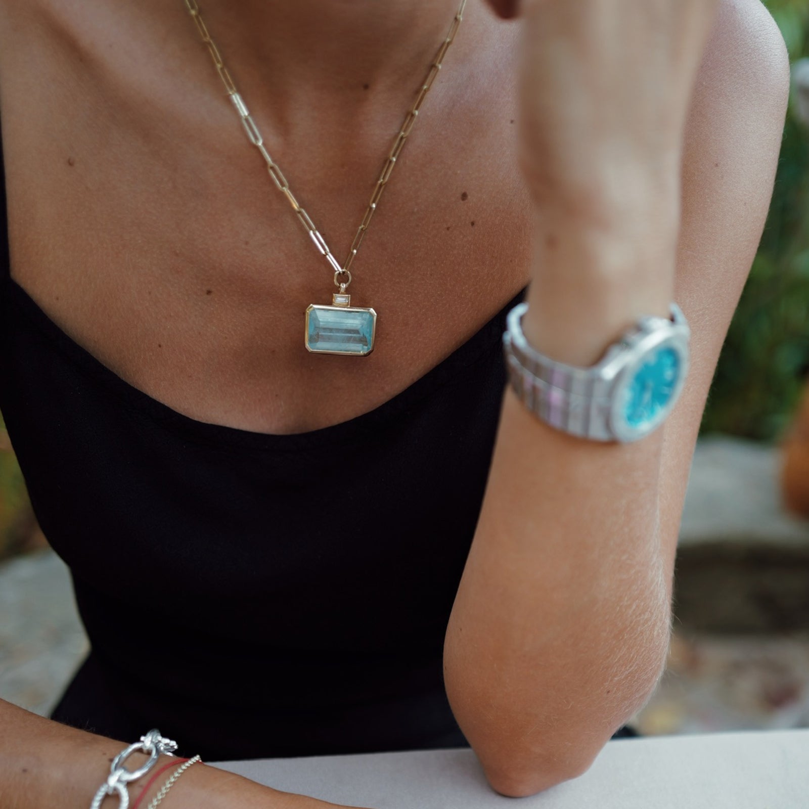 CELINA Gold Aquamarine & Diamond Trace Chain Necklace