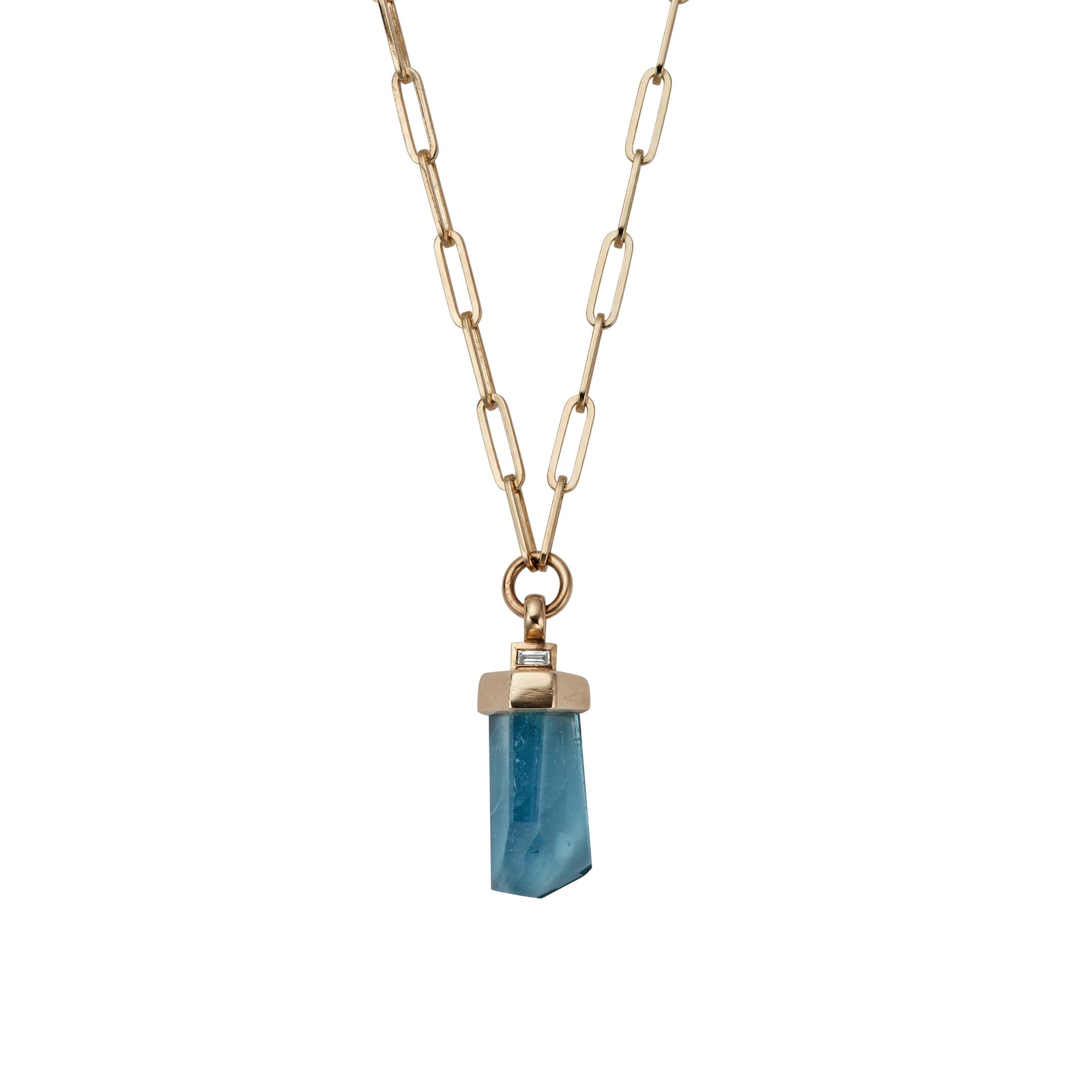 AISA Gold Aquamarine & Diamond Trace Chain Necklace