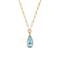ARA Gold Pear Aquamarine Trace Chain Necklace
