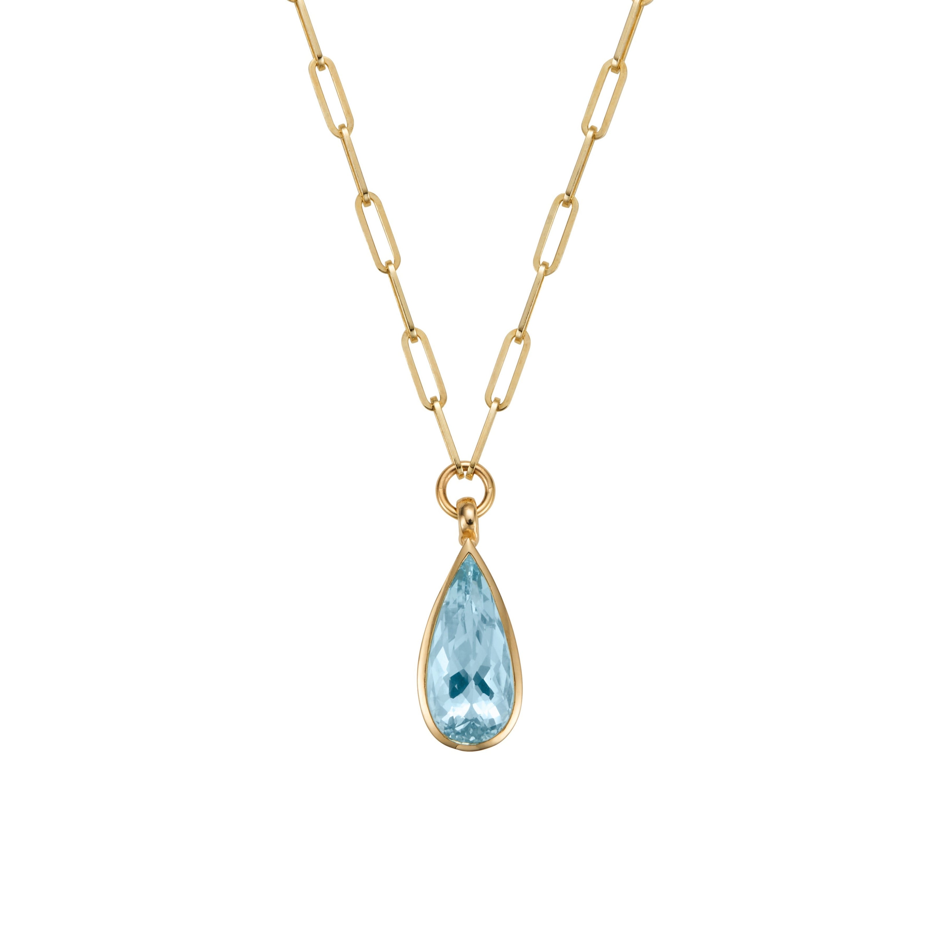 ARA Gold Pear Aquamarine Trace Chain Necklace