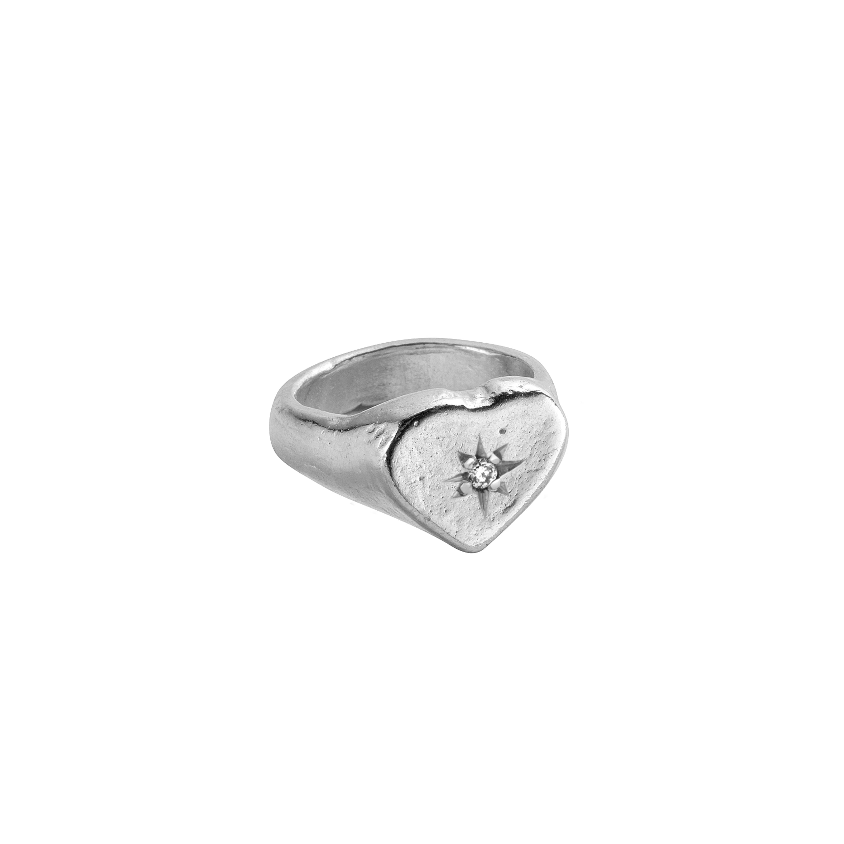 Silver Heart Signet Ring