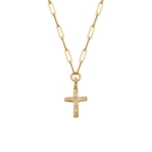 Gold Diamond Square Cross Trace Chain Necklace