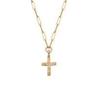 Gold Diamond Square Cross Trace Chain Necklace