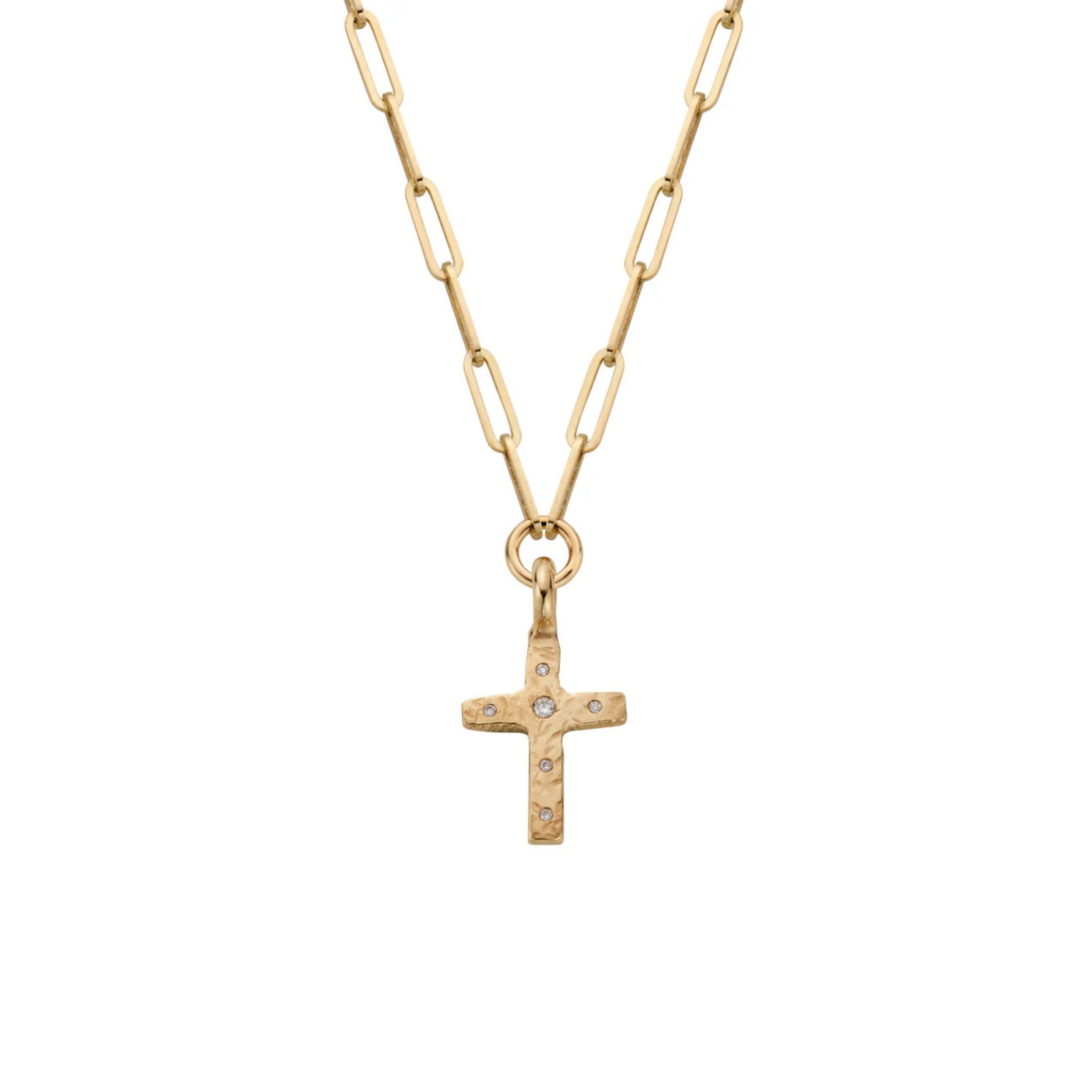 Gold Diamond Square Cross Trace Chain Necklace