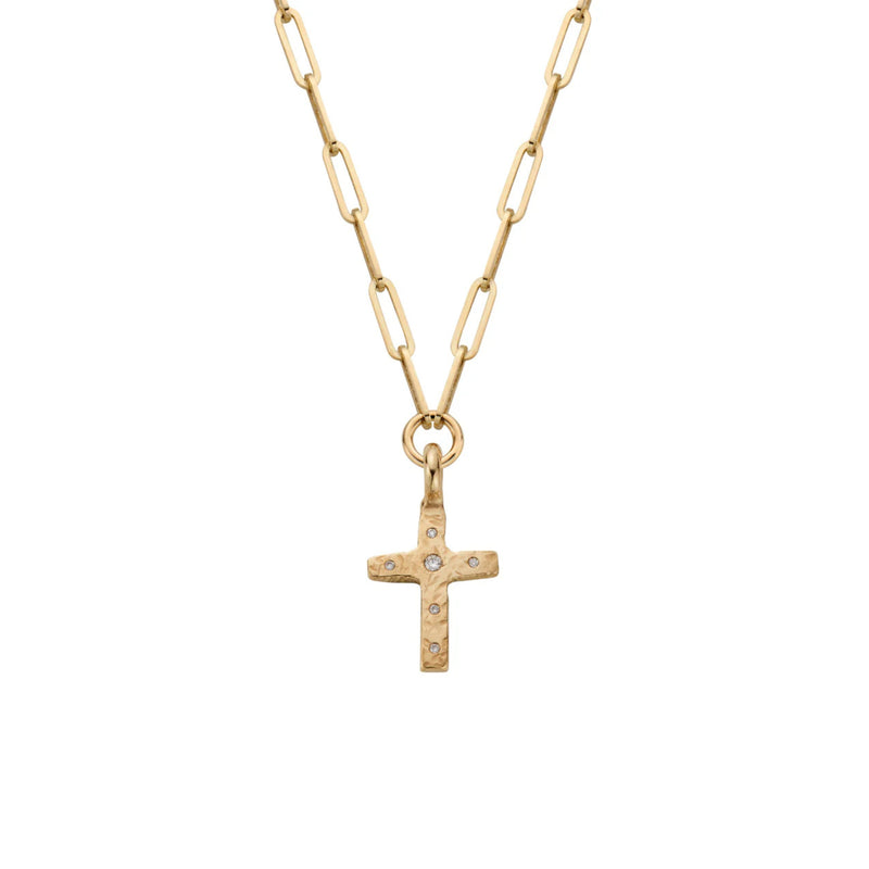Gold Diamond Square Cross Trace Chain Necklace
