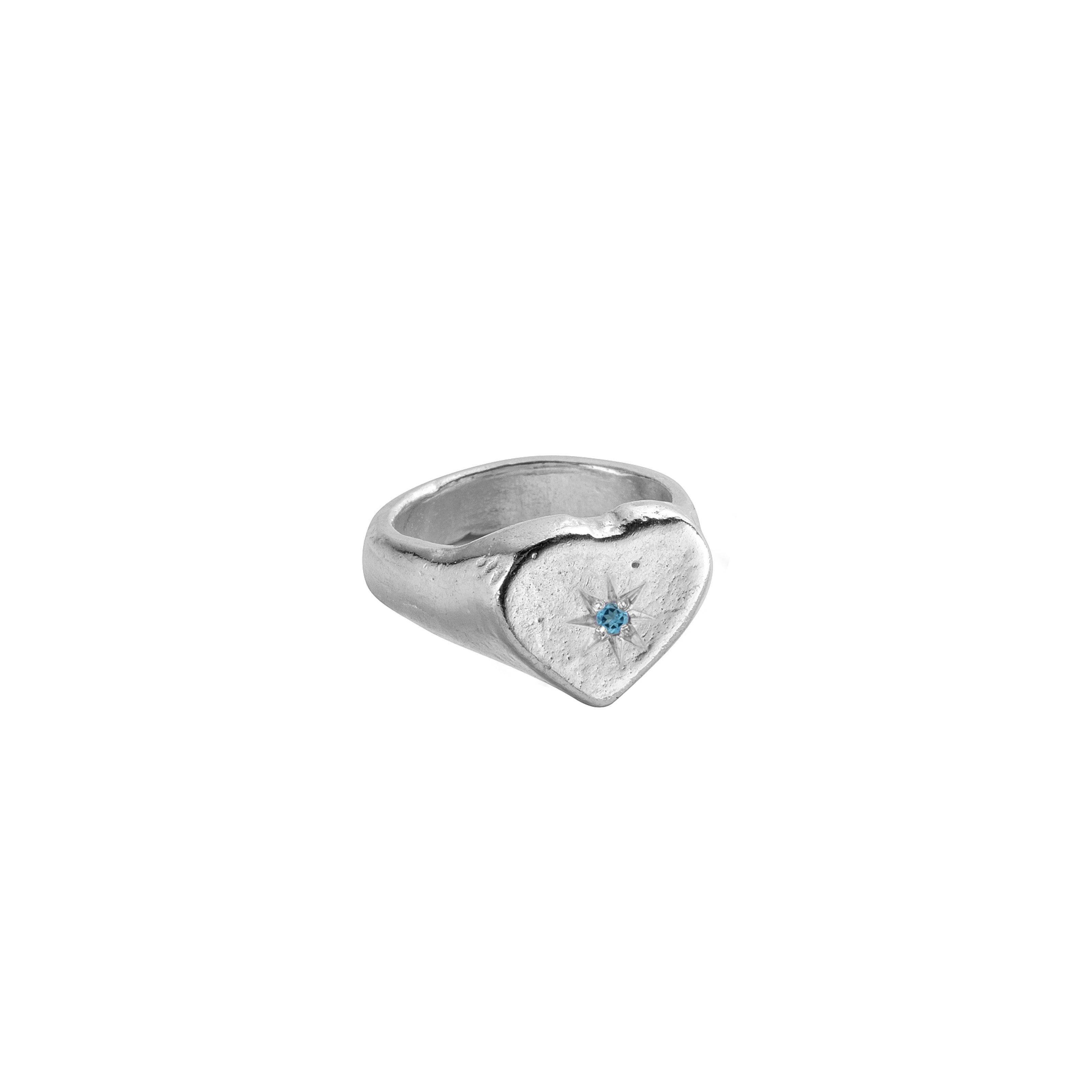 Silver Heart Signet Ring