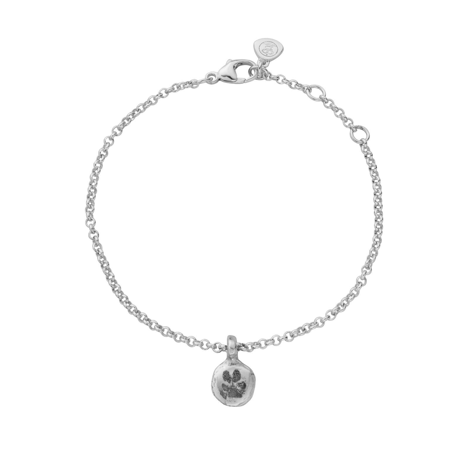 Silver Mini Disc Chain Bracelet with Paw Print