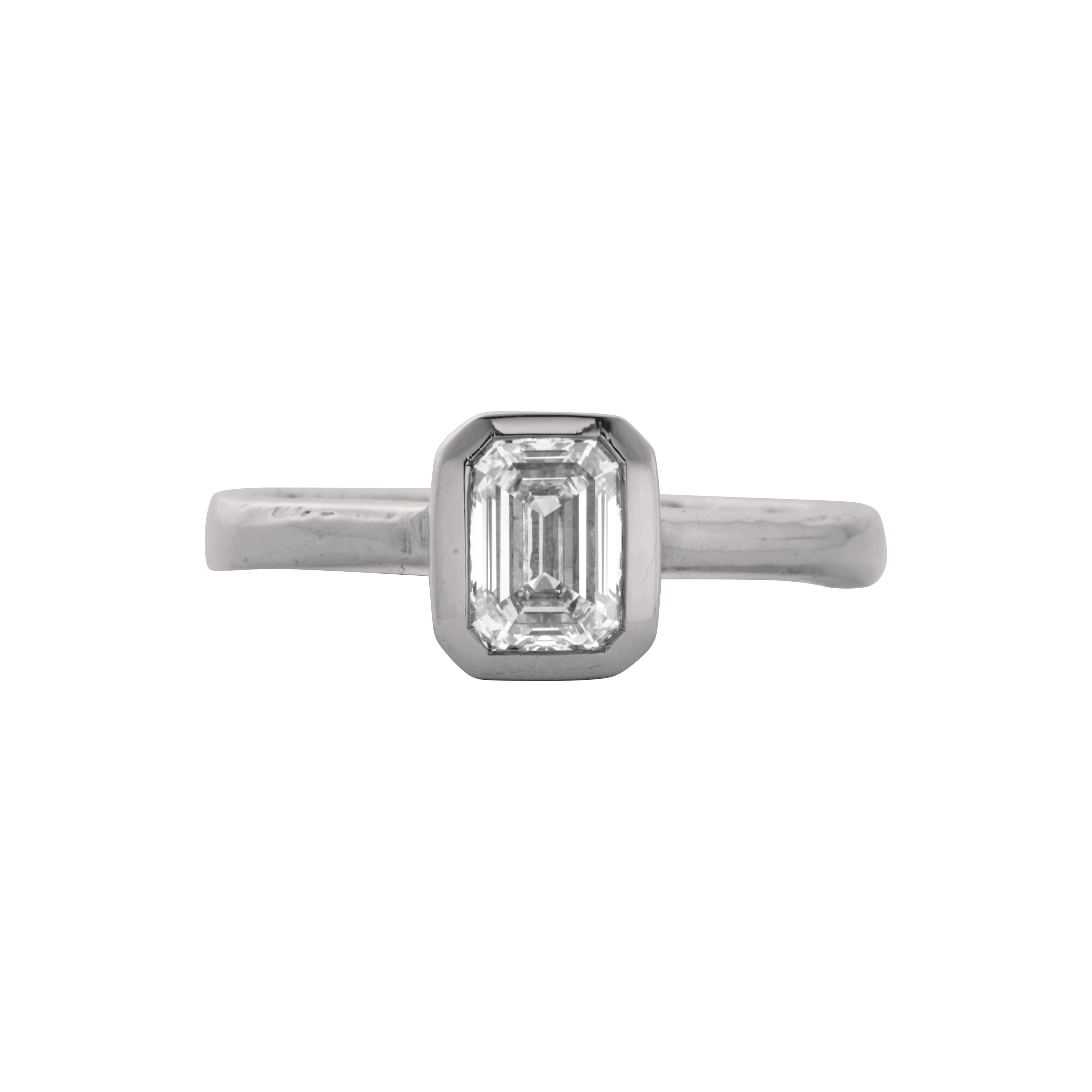 'The Heirloom' 18ct White Gold Emerald 1ct Natural Diamond Bezel Engagement Ring