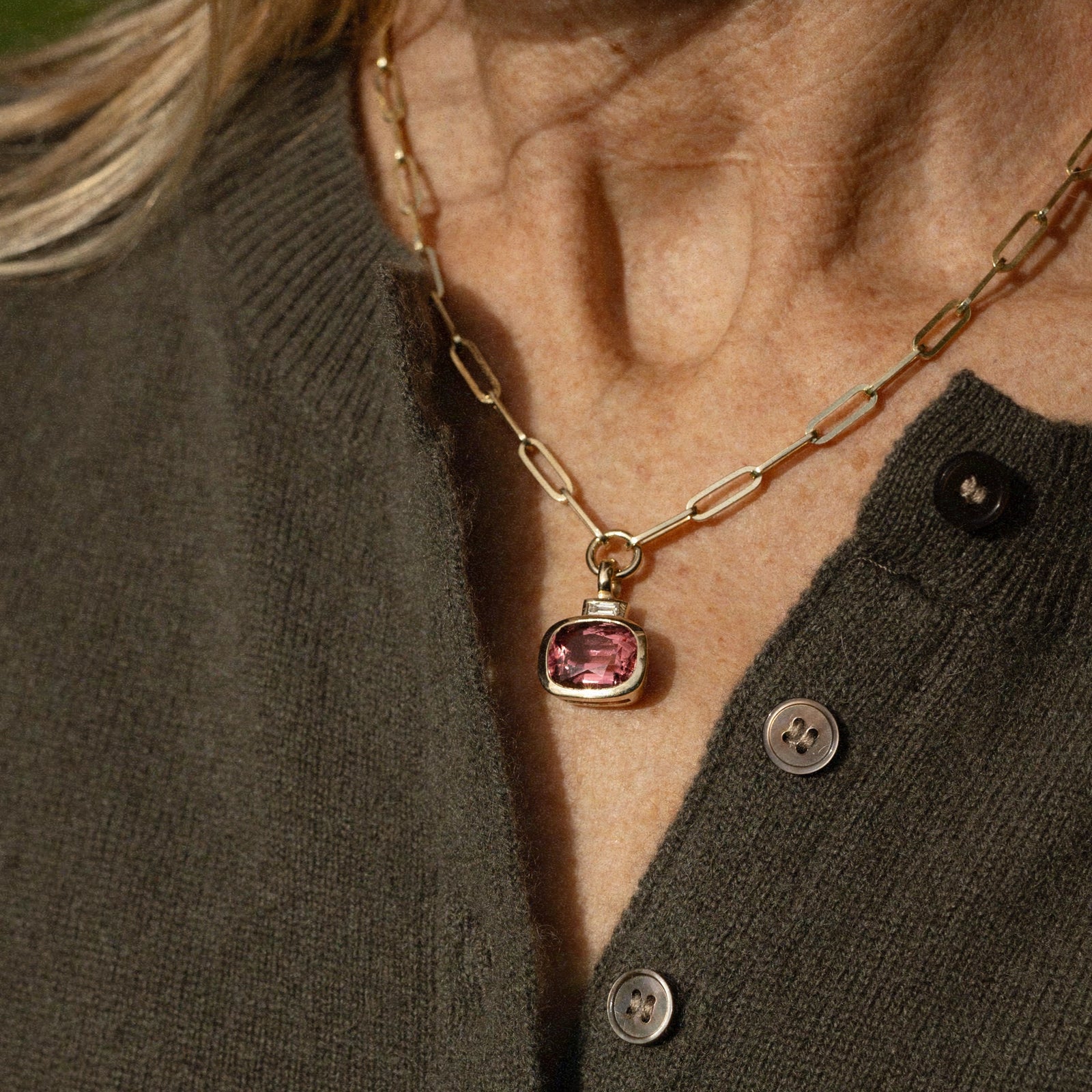 ROSALYN Gold Pink Tourmaline & Diamond Necklace