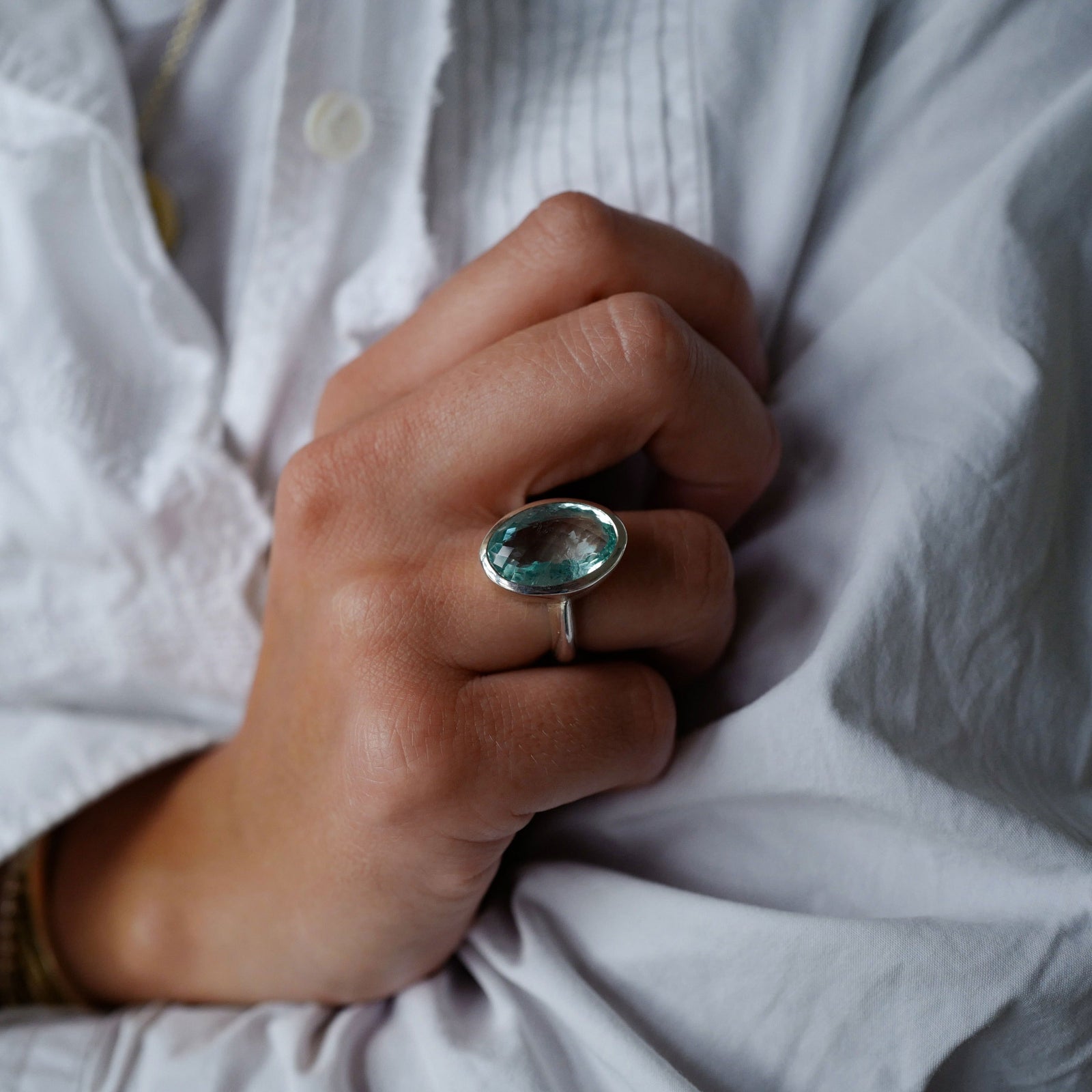 AARNA Silver Aquamarine Ring