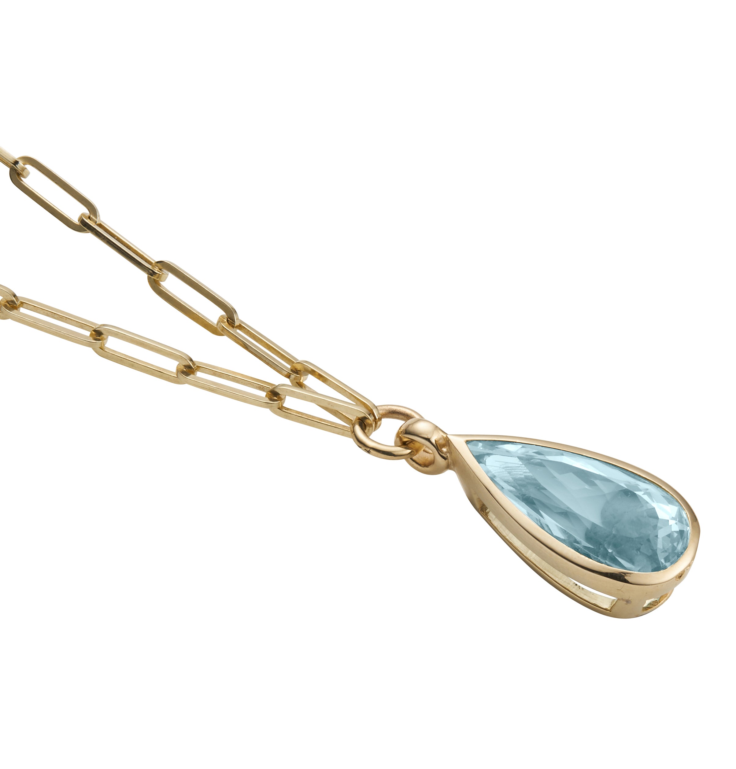 ARA Gold Pear Aquamarine Trace Chain Necklace