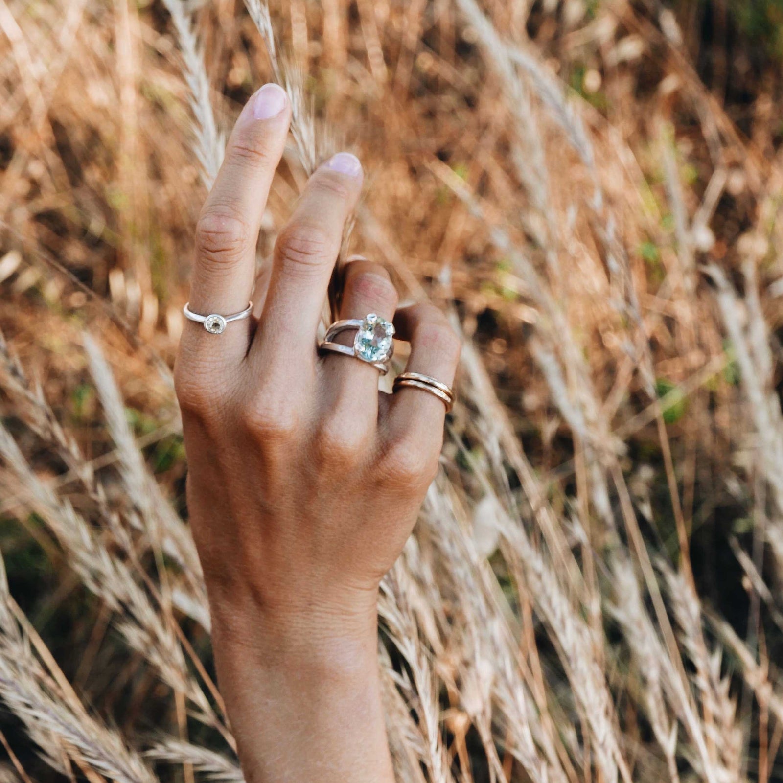 Silver Green Quartz Maxi Claw Ring