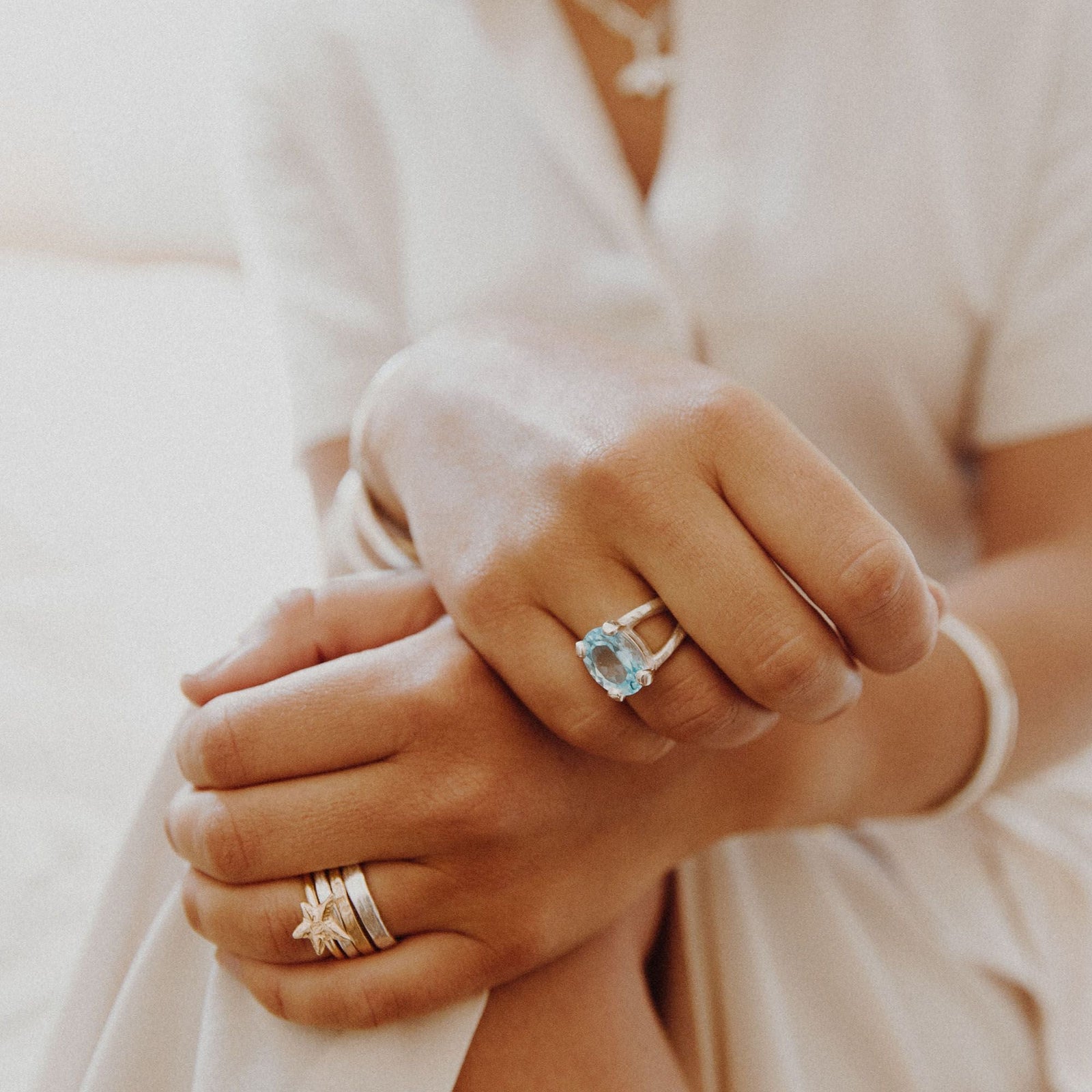 Silver Blue Topaz Maxi Claw Ring