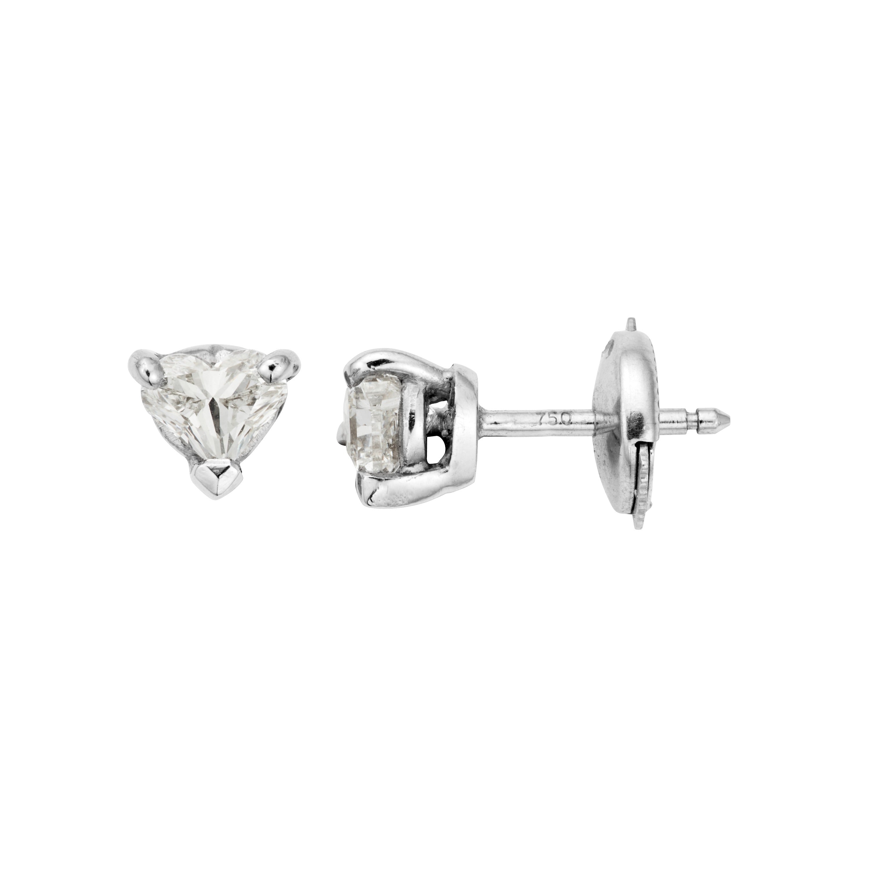 White Gold Diamond Heart Claw Stud Earrings