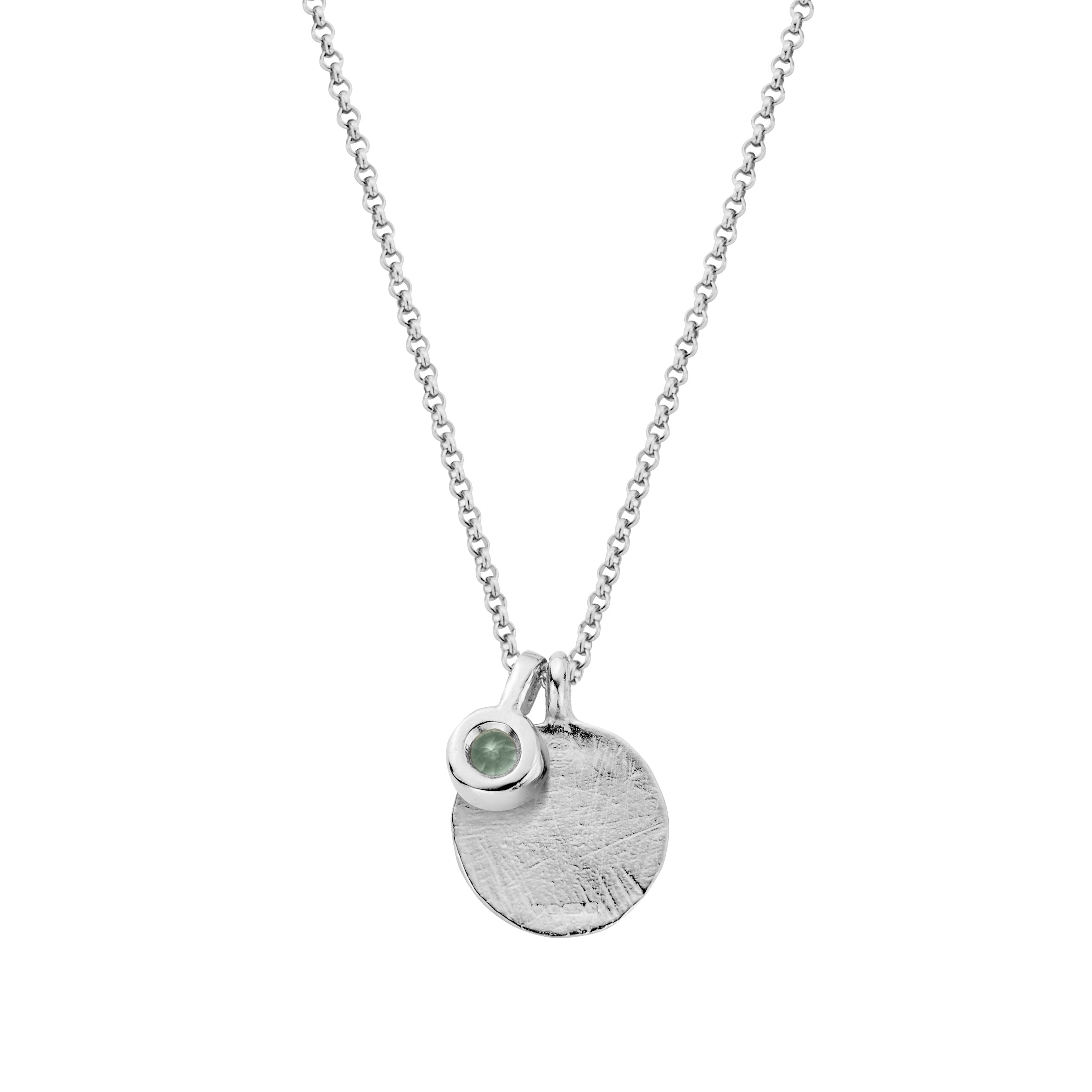 Silver Green Quartz Moon & Stone Necklace