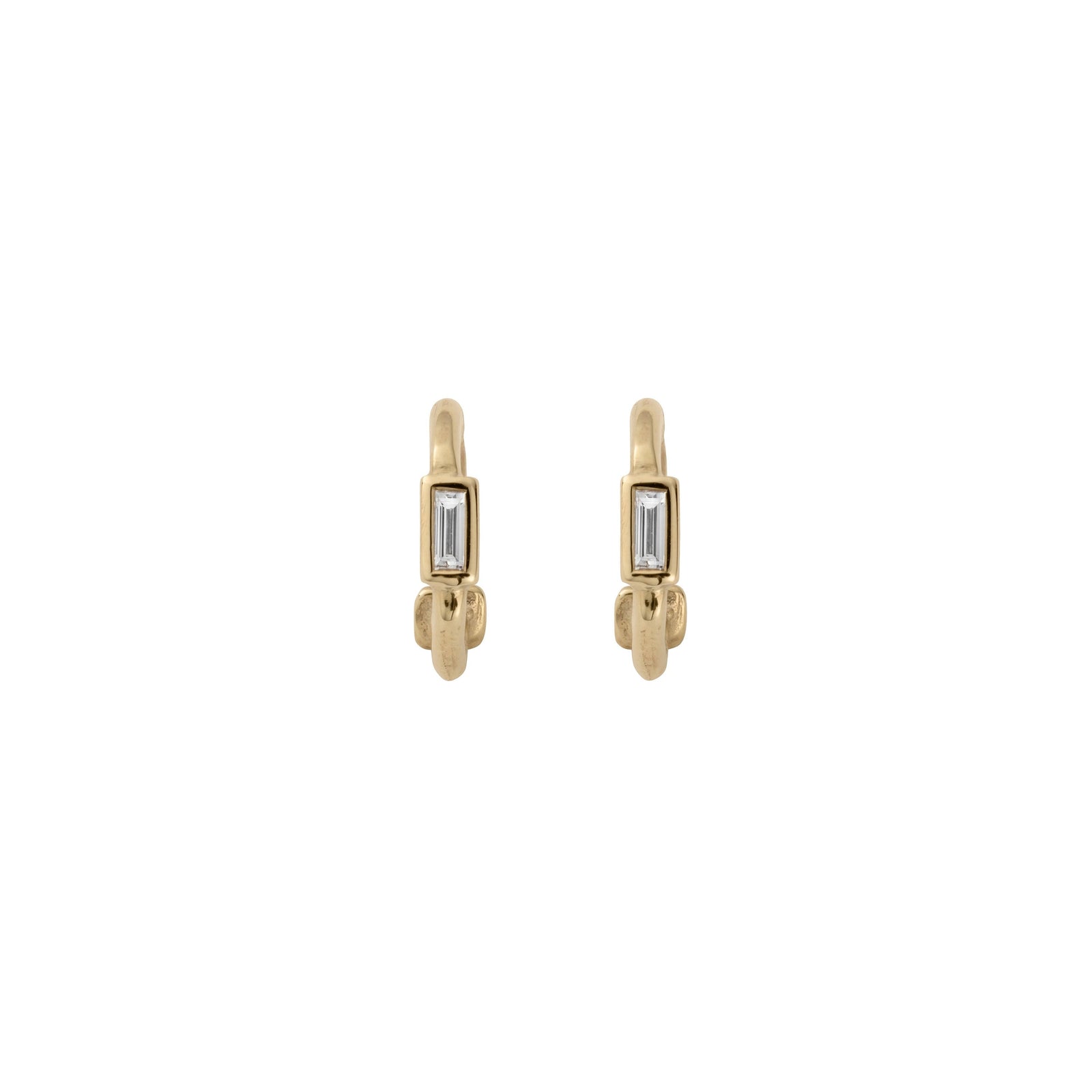 Gold Baguette Diamond Tiny Cupid Hoop Earrings