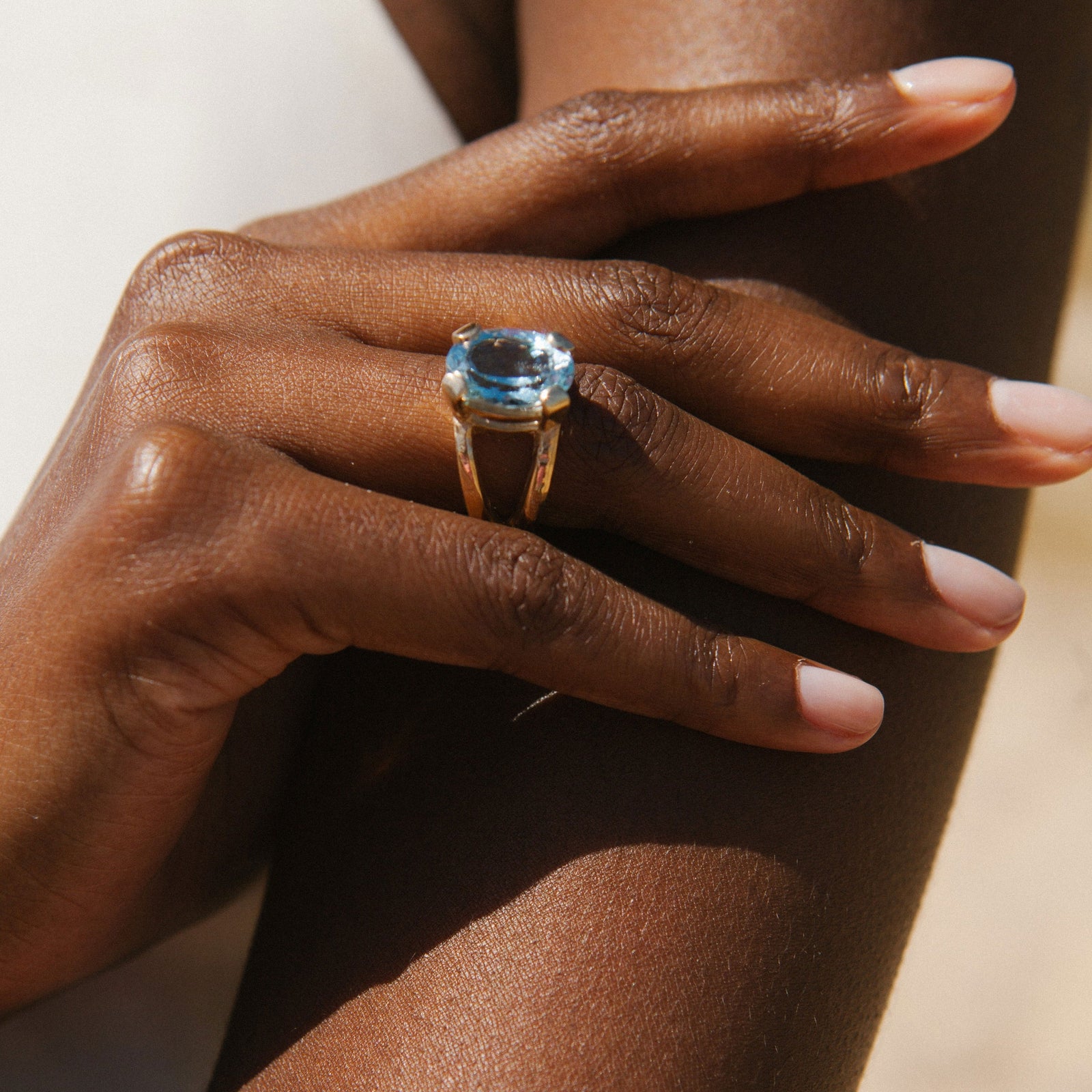 Gold Blue Topaz Maxi Claw Ring