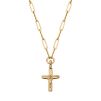 Gold Diamond Square Cross Trace Chain Necklace