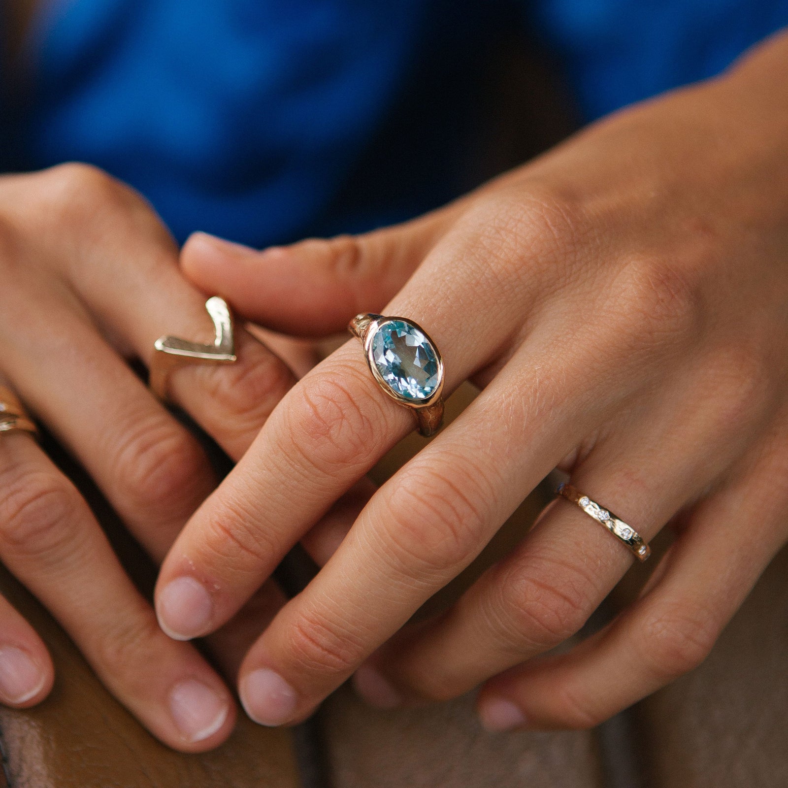 Gold Blue Topaz Treasure Ring