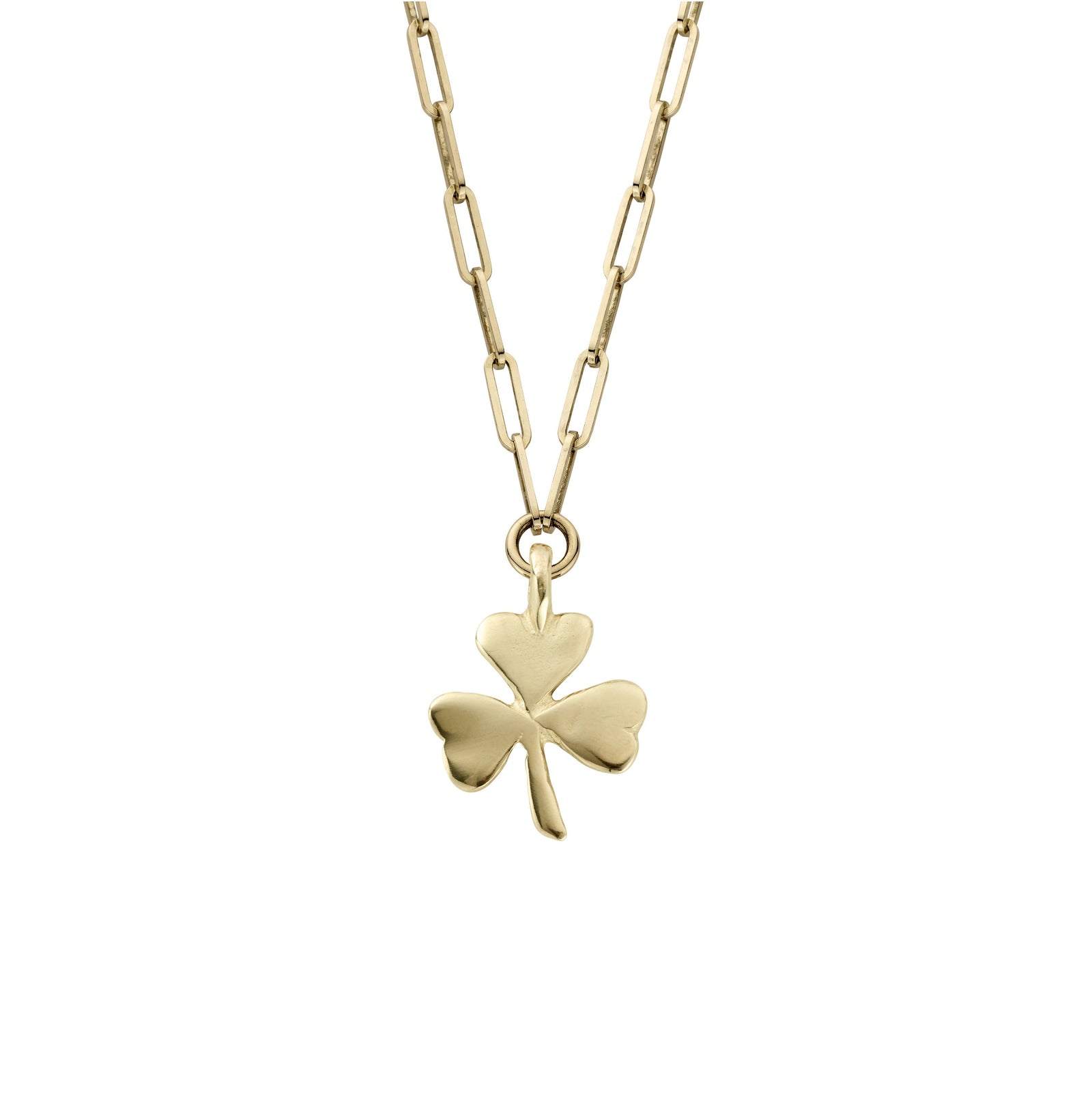 Gold Large Shamrock Trace Chain Necklace