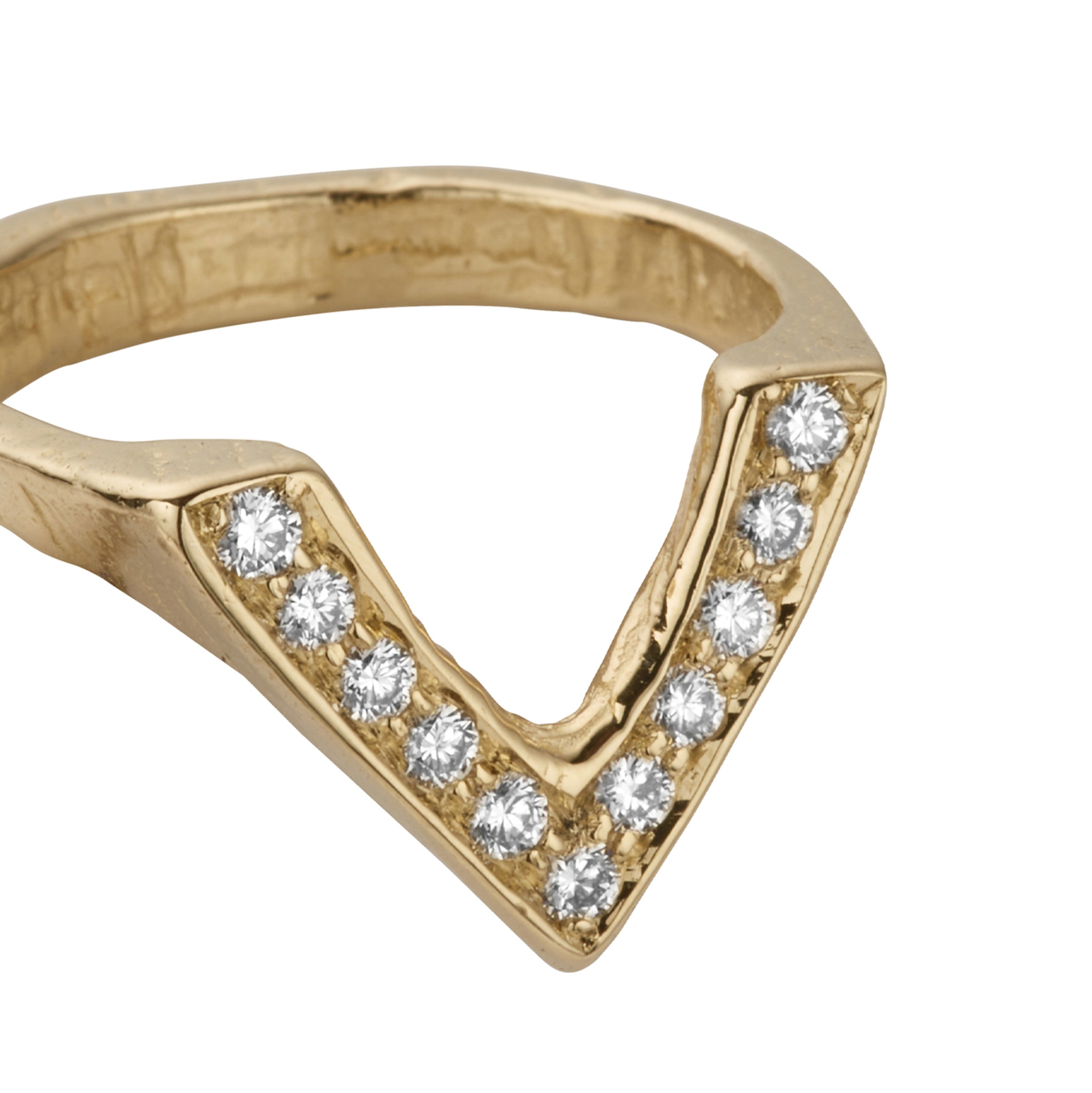 Gold Pavé Set Diamond V Ring
