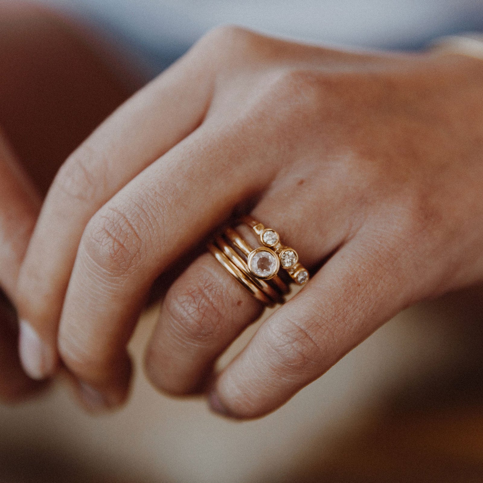 Gold Rose Quartz Baby Stone Ring