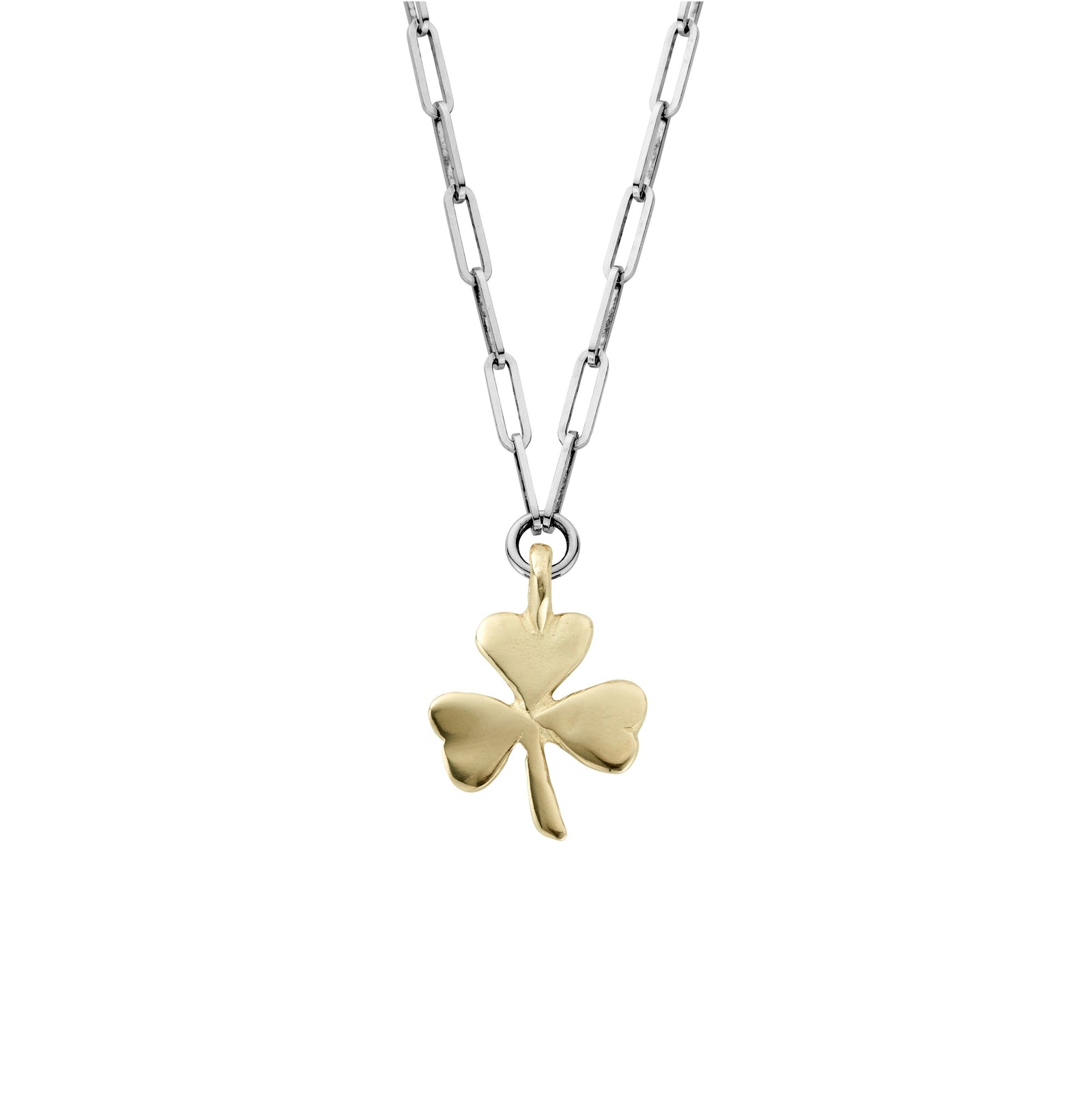 Silver & Gold Large Shamrock Trace Chain Necklace