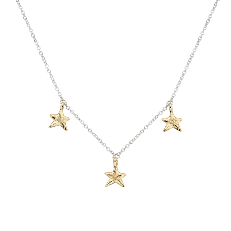 Silver & Gold Three Star Necklace