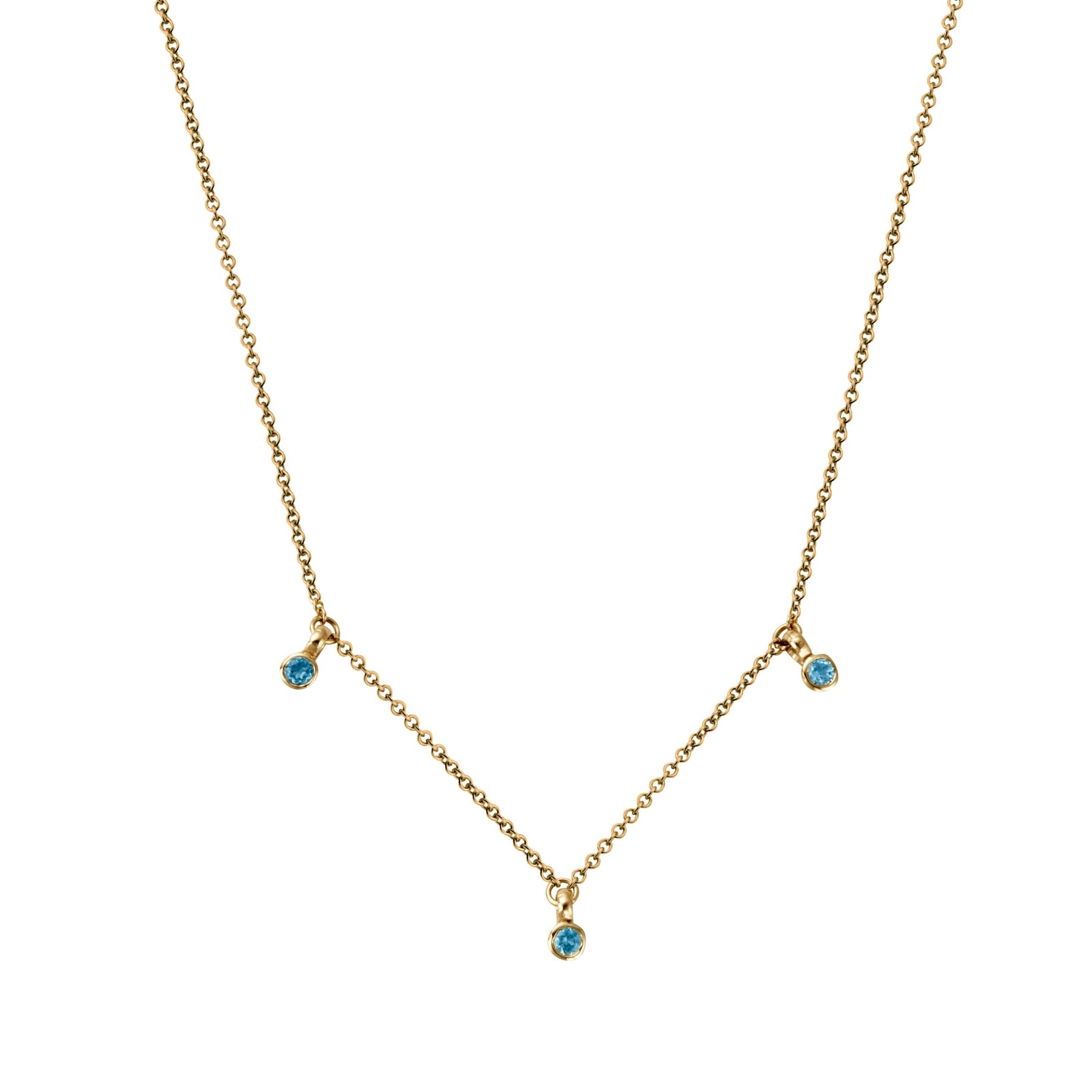 Gold Trio Blue Topaz Necklace