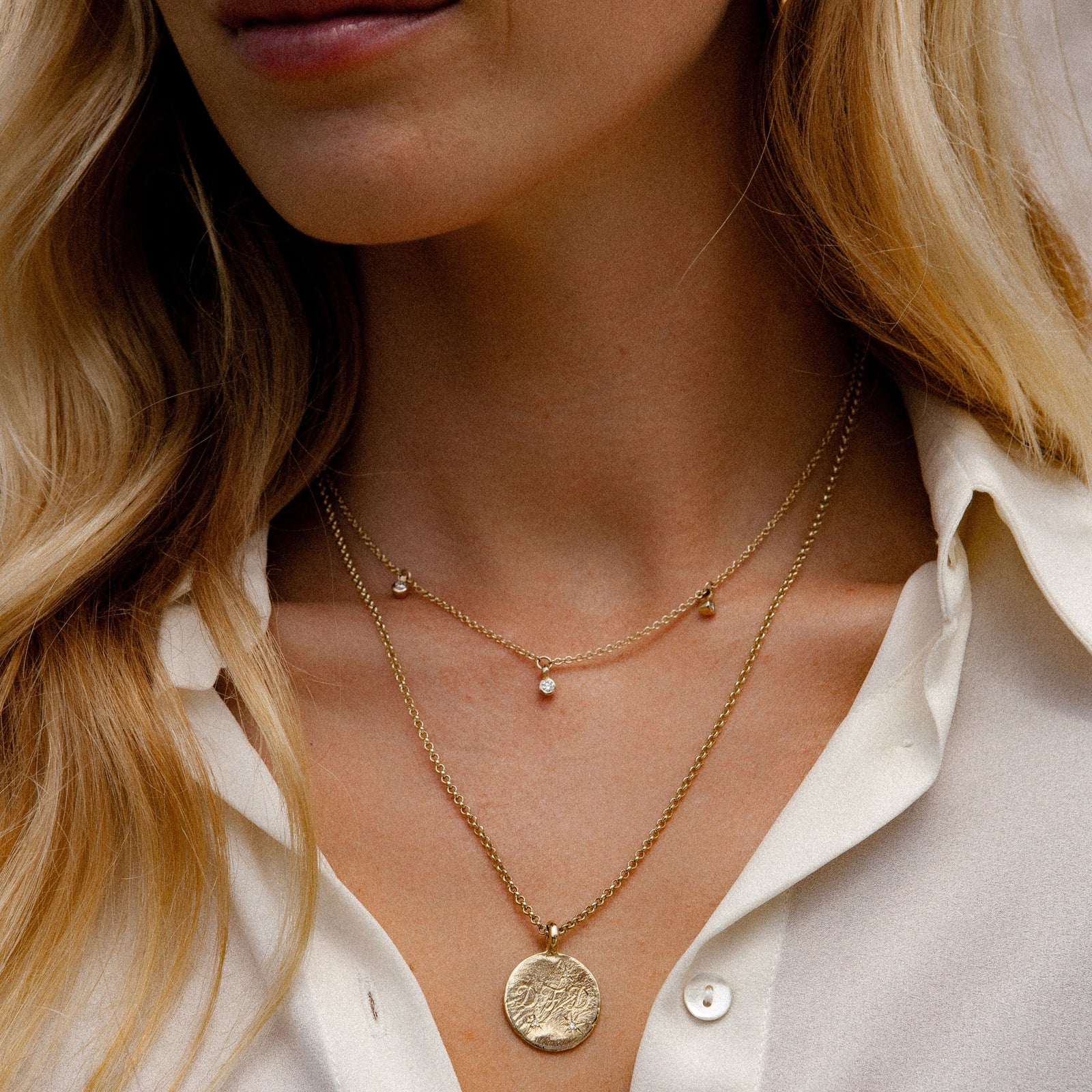 Gold Trio Diamond Midnight Moon Necklace