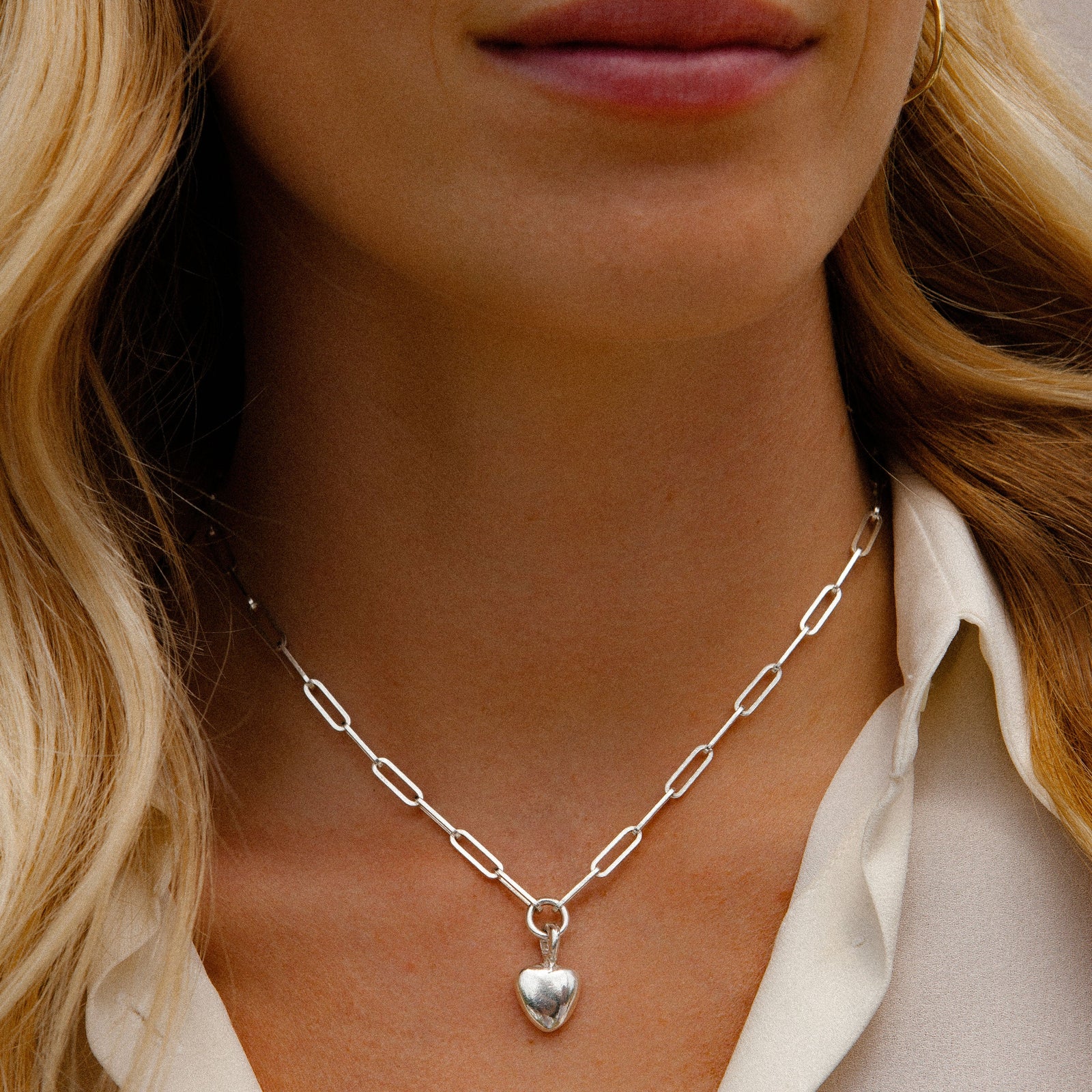 Silver Grateful Heart Trace Chain Necklace